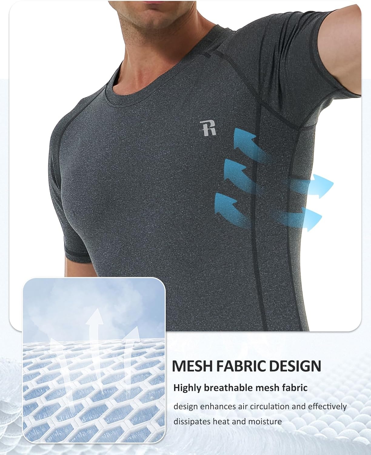 image:imageRunhit Mens Compression Shirts Short Sleeve Athletic T Shirt Cool Dry Workout Tops Sports Base Layer Undershirt3 PackblackWhiteGrey