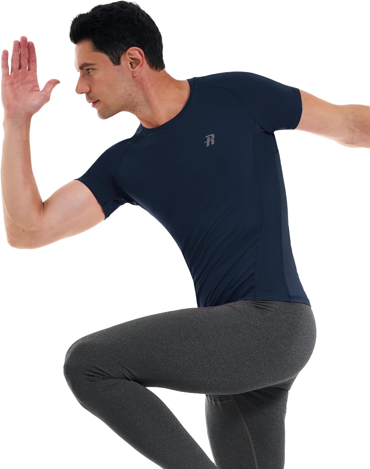 image:imageRunhit Mens Compression Shirts Short Sleeve Athletic T Shirt Cool Dry Workout Tops Sports Base Layer Undershirt3 PackblackWhiteNavy Blue