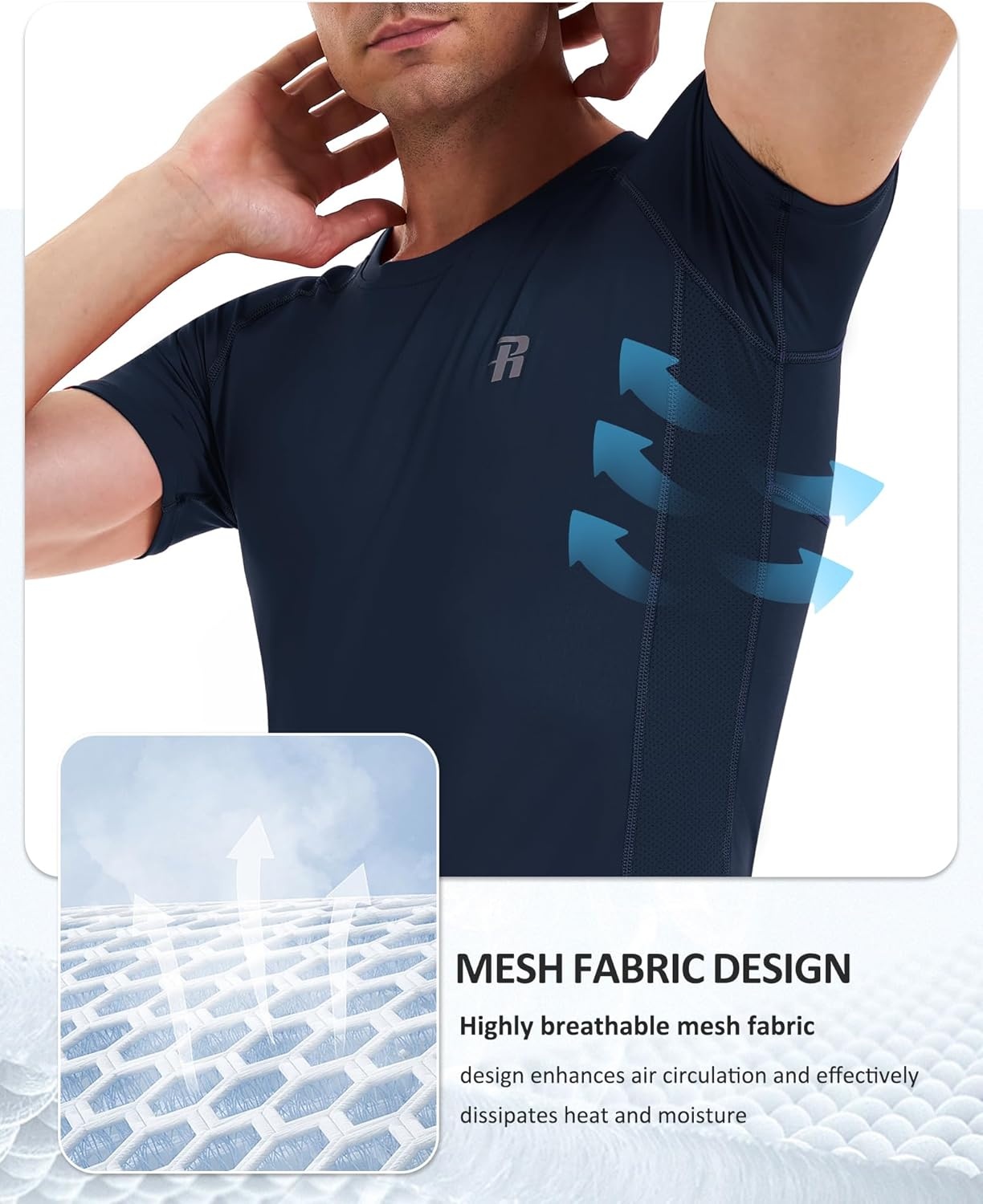 image:imageRunhit Mens Compression Shirts Short Sleeve Athletic T Shirt Cool Dry Workout Tops Sports Base Layer Undershirt3 PackblackWhiteNavy Blue