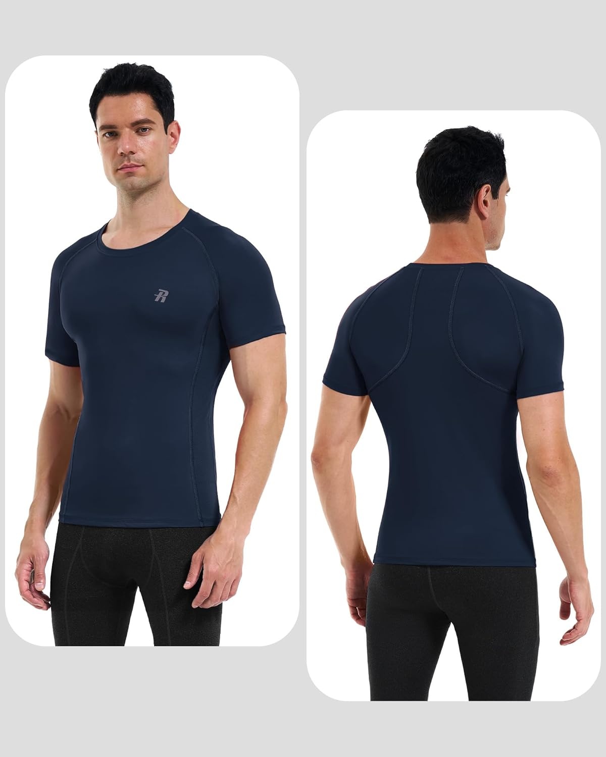 image:imageRunhit Mens Compression Shirts Short Sleeve Athletic T Shirt Cool Dry Workout Tops Sports Base Layer Undershirt3 PackblackWhiteNavy Blue