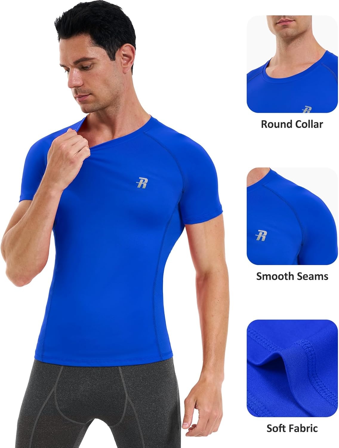 image:imageRunhit Mens Compression Shirts Short Sleeve Athletic T Shirt Cool Dry Workout Tops Sports Base Layer Undershirt3 PackblackWhiteRoyal Blue