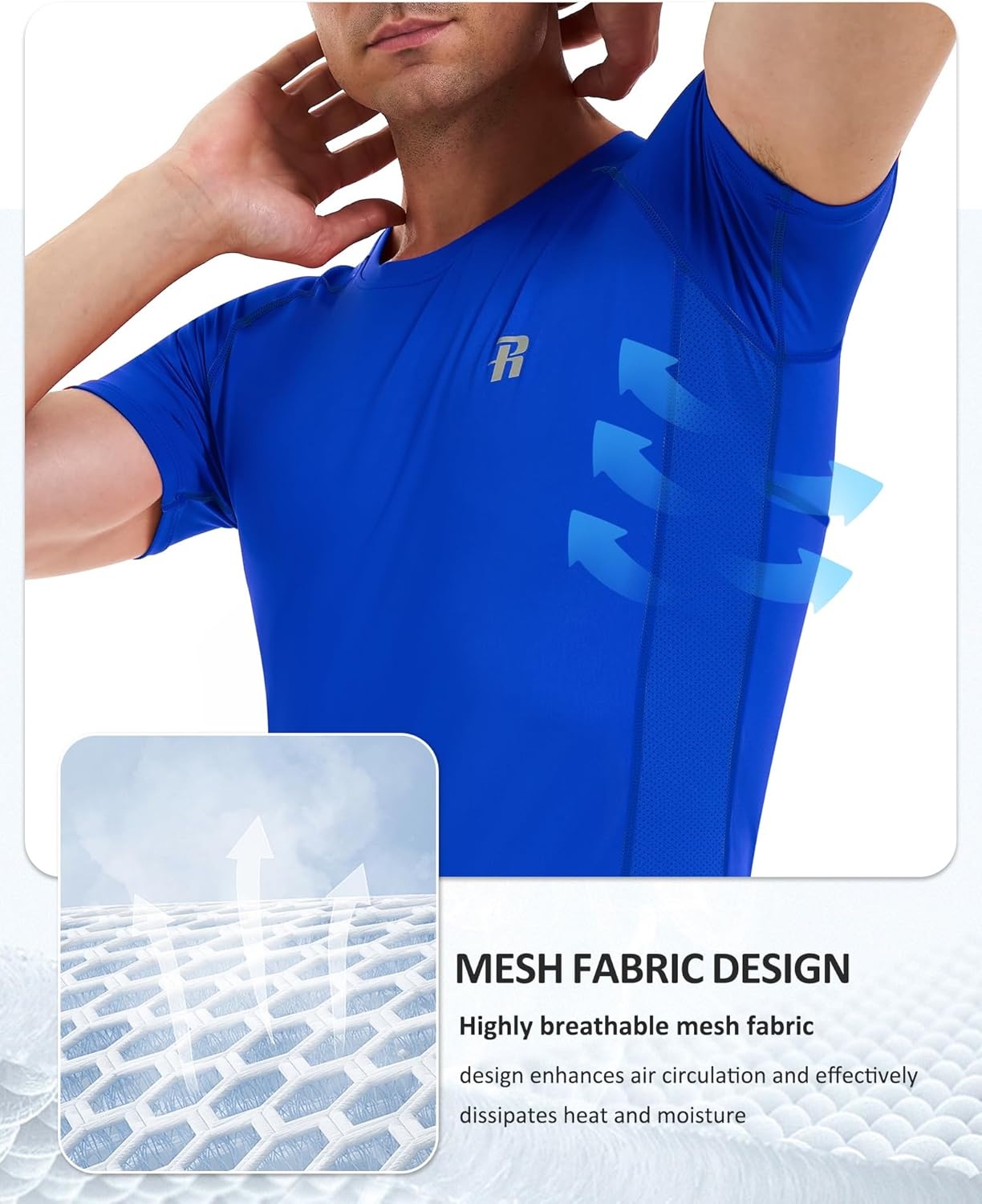 image:imageRunhit Mens Compression Shirts Short Sleeve Athletic T Shirt Cool Dry Workout Tops Sports Base Layer Undershirt3 PackblackWhiteRoyal Blue