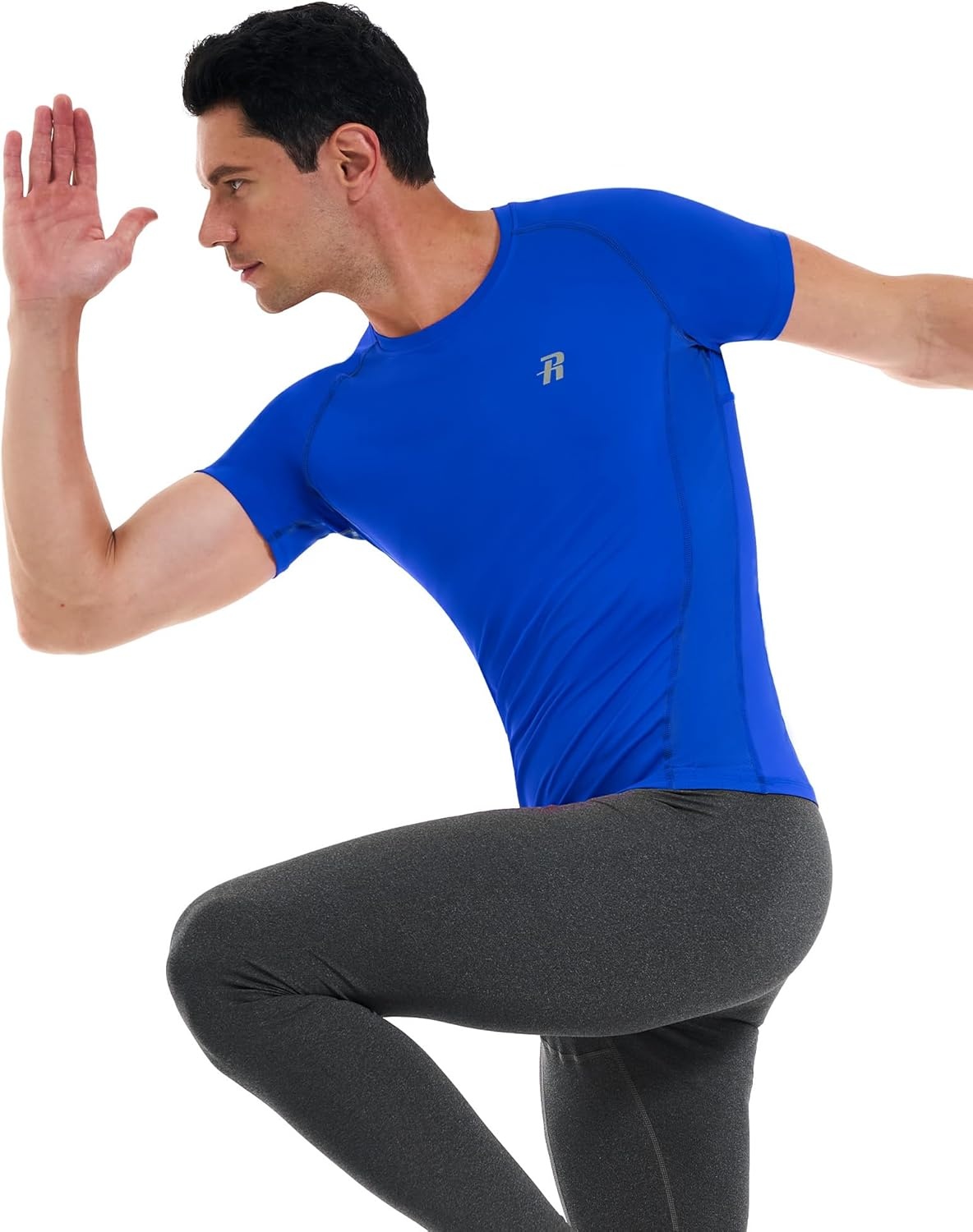 image:imageRunhit Mens Compression Shirts Short Sleeve Athletic T Shirt Cool Dry Workout Tops Sports Base Layer Undershirt3 PackblackWhiteRoyal Blue