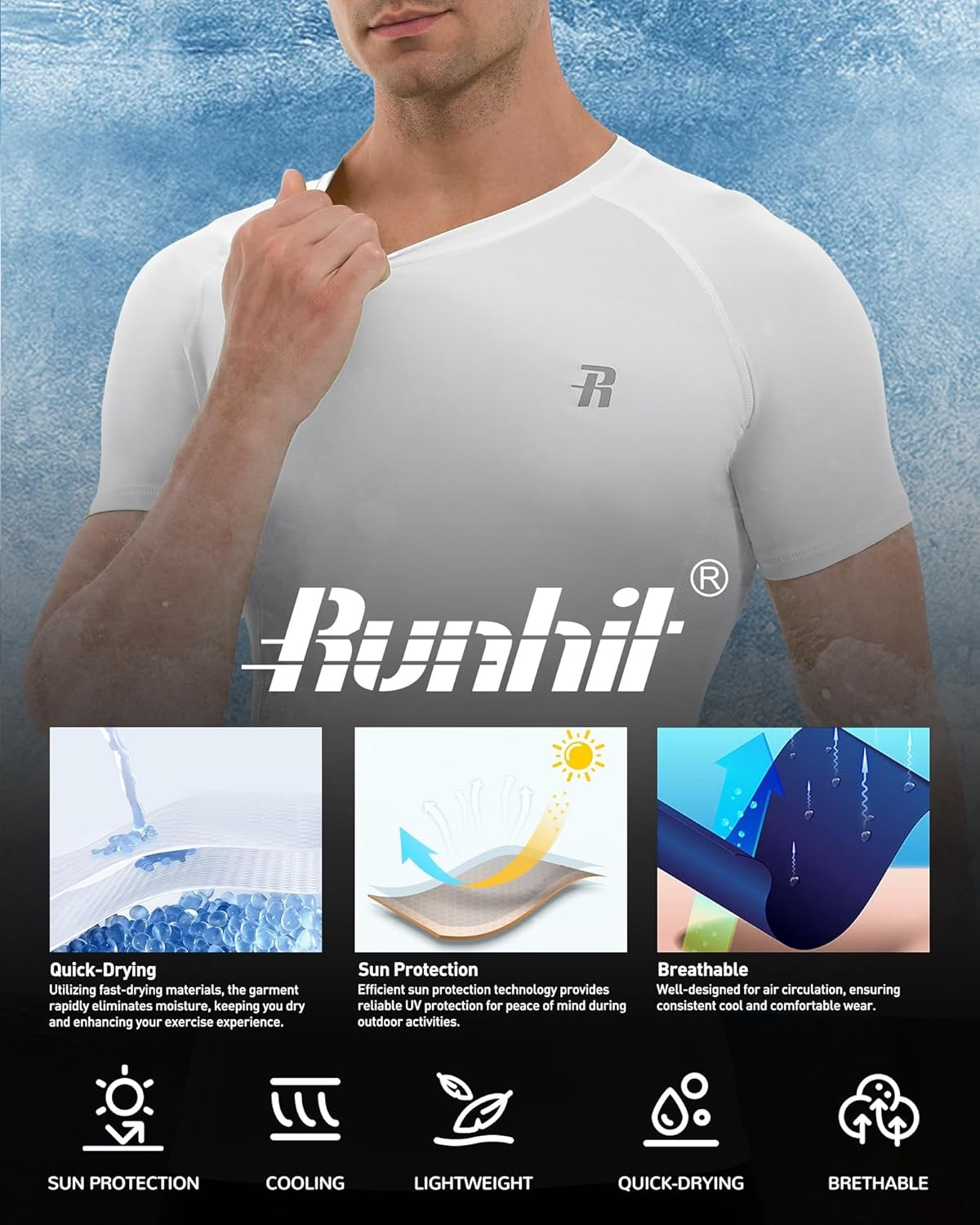 image:imageRunhit Mens Compression Shirts Short Sleeve Athletic T Shirt Cool Dry Workout Tops Sports Base Layer Undershirt3 PackwhiteWhiteWhite