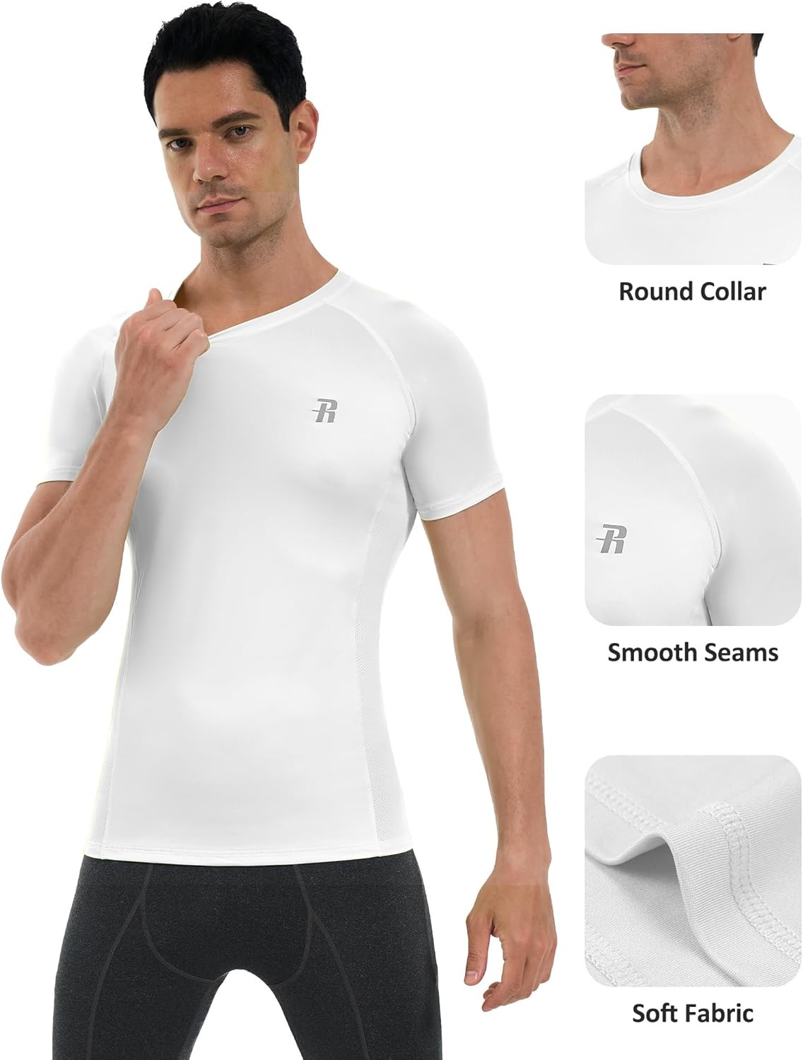 image:imageRunhit Mens Compression Shirts Short Sleeve Athletic T Shirt Cool Dry Workout Tops Sports Base Layer Undershirt3 PackwhiteWhiteWhite