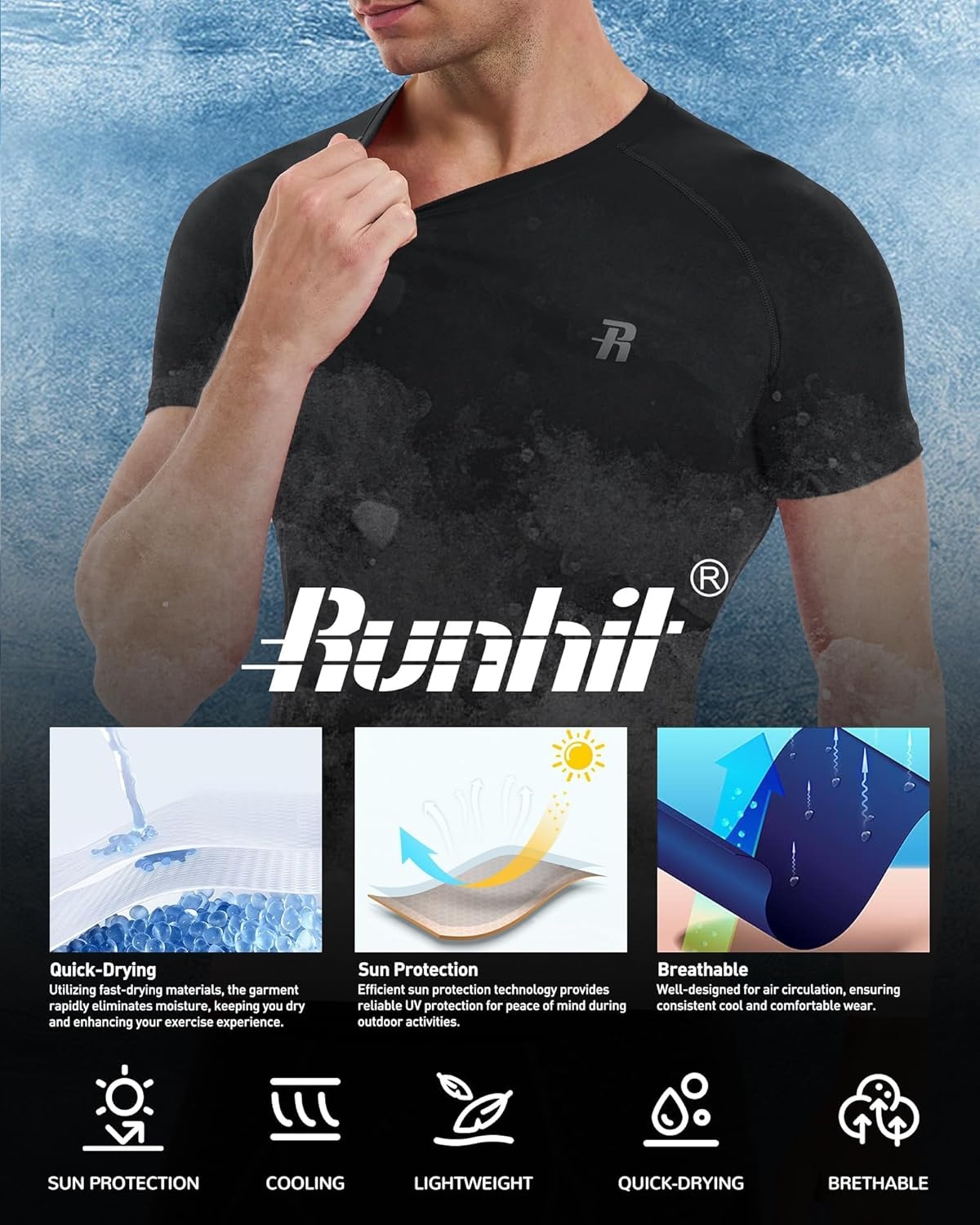 image:imageRunhit Mens Compression Shirts Short Sleeve Athletic T Shirt Cool Dry Workout Tops Sports Base Layer UndershirtBlackblack