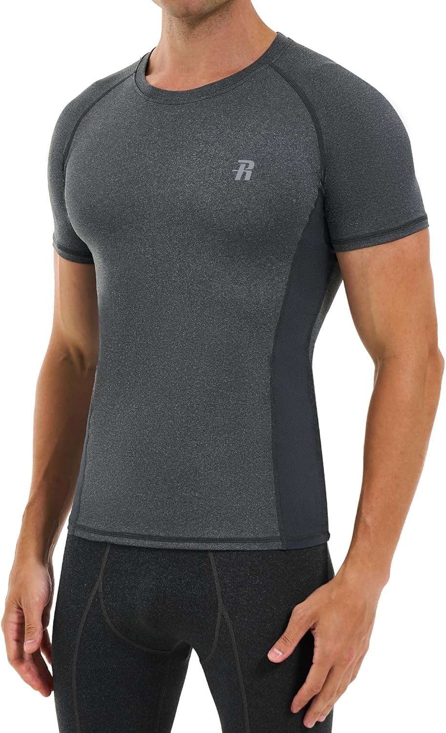 image:imageRunhit Mens Compression Shirts Short Sleeve Athletic T Shirt Cool Dry Workout Tops Sports Base Layer UndershirtDark Graywhite
