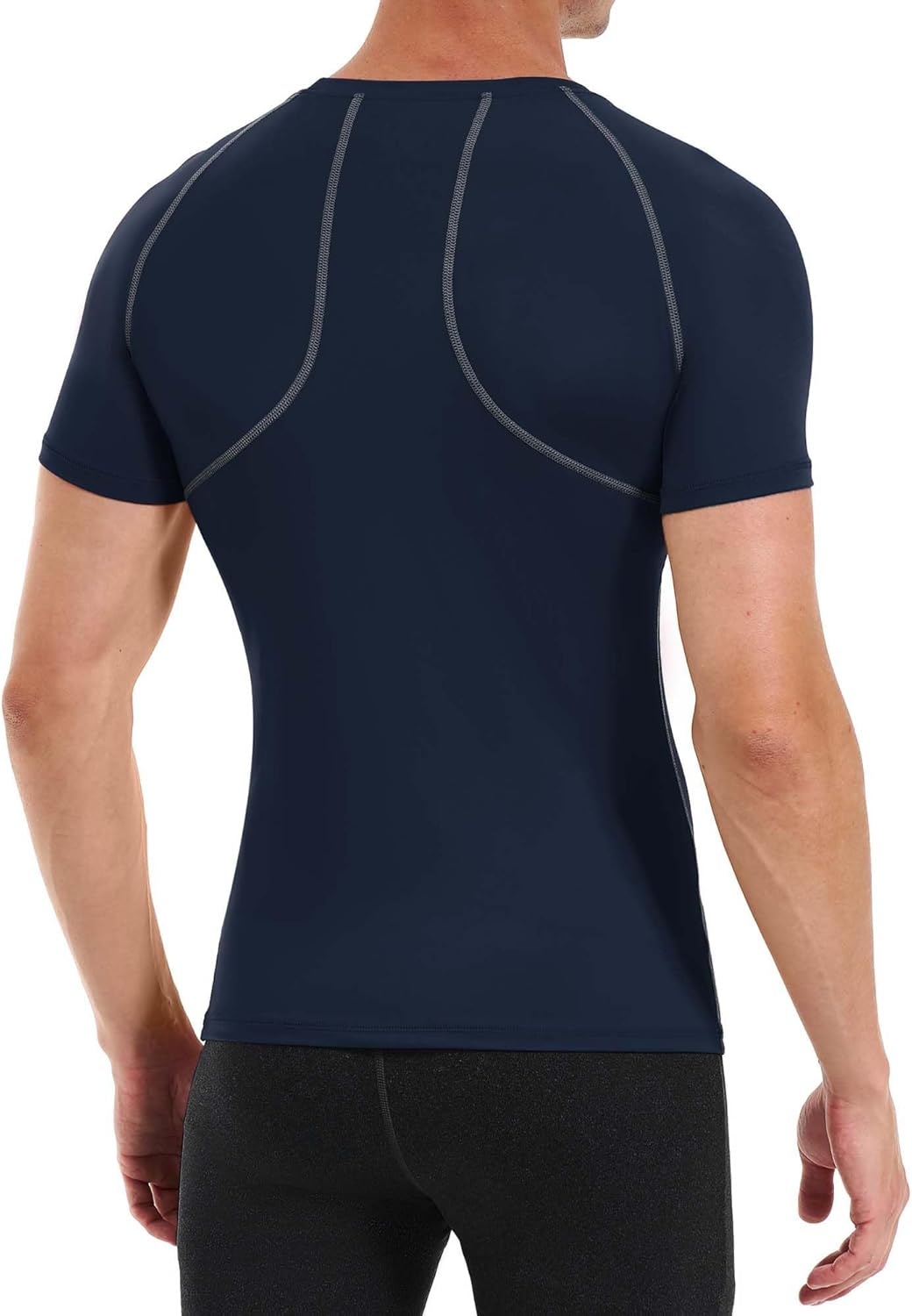 image:imageRunhit Mens Compression Shirts Short Sleeve Athletic T Shirt Cool Dry Workout Tops Sports Base Layer UndershirtNavy Blue Black