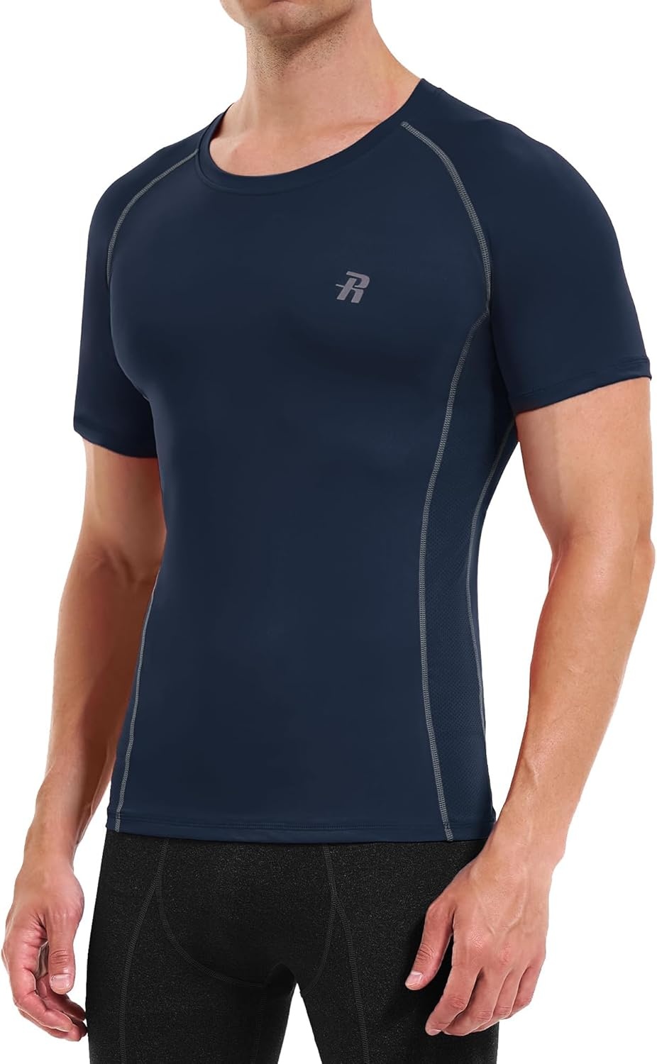 image:imageRunhit Mens Compression Shirts Short Sleeve Athletic T Shirt Cool Dry Workout Tops Sports Base Layer UndershirtNavy Blue Black