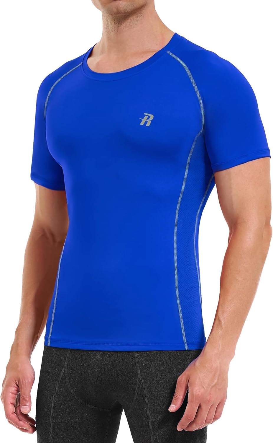 image:imageRunhit Mens Compression Shirts Short Sleeve Athletic T Shirt Cool Dry Workout Tops Sports Base Layer UndershirtRoyal Blue White
