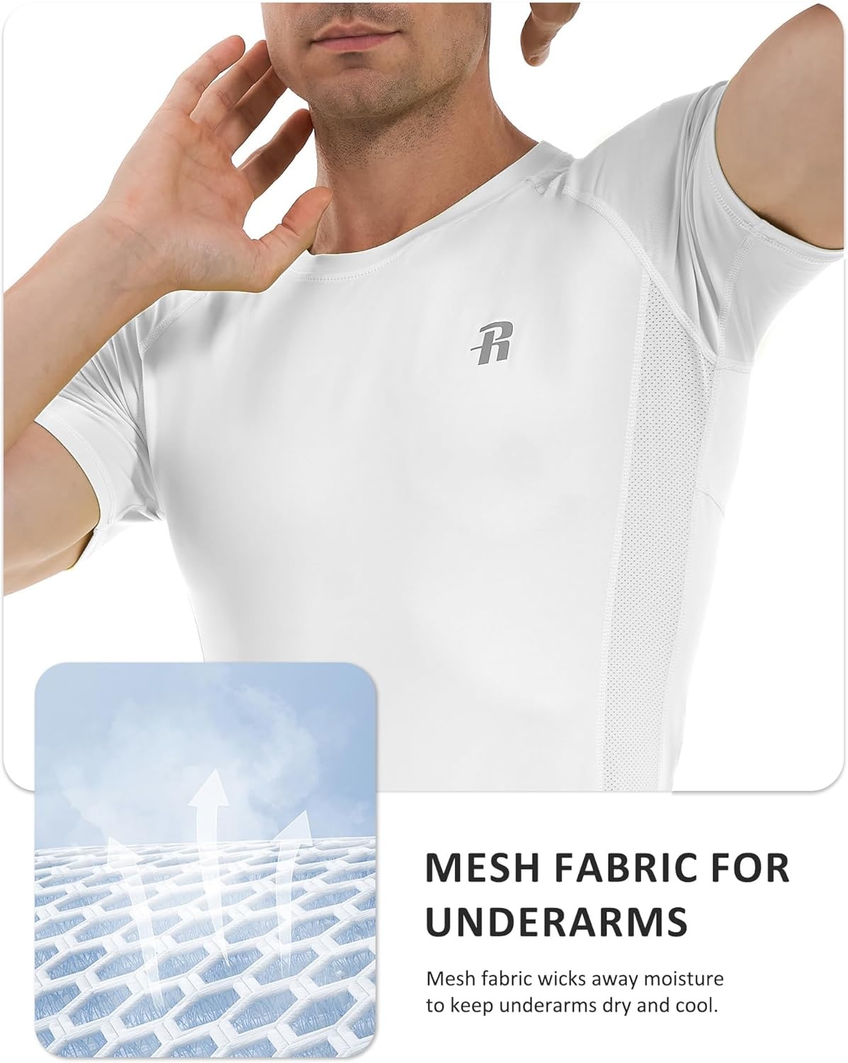 image:imageRunhit Mens Compression Shirts Short Sleeve Athletic T Shirt Cool Dry Workout Tops Sports Base Layer UndershirtWhitewhite