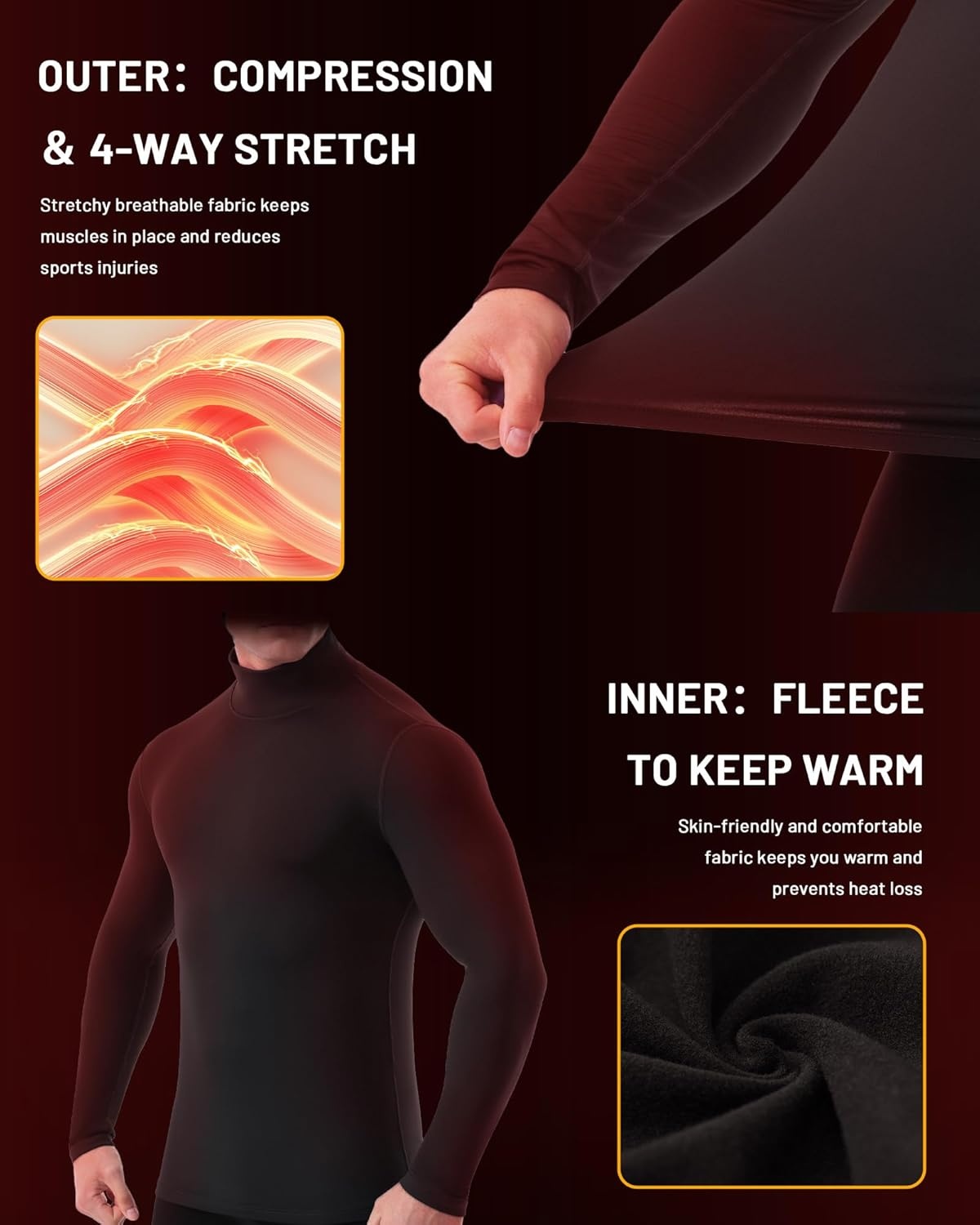 image:imageRunhit Mens Thermal Compression Shirts Mock Turtleneck Long Sleeve Undershirt Fleece Lined Athletic Workout Base LayersBlack