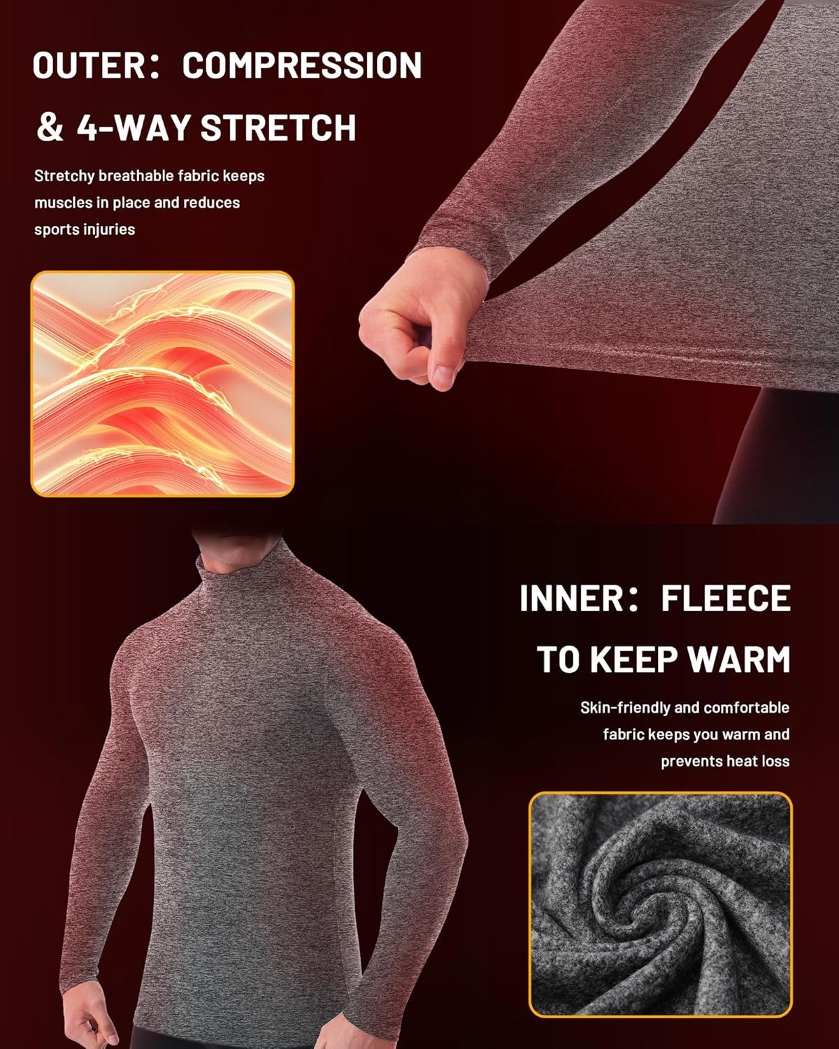 image:imageRunhit Mens Thermal Compression Shirts Mock Turtleneck Long Sleeve Undershirt Fleece Lined Athletic Workout Base LayersHeather Gray