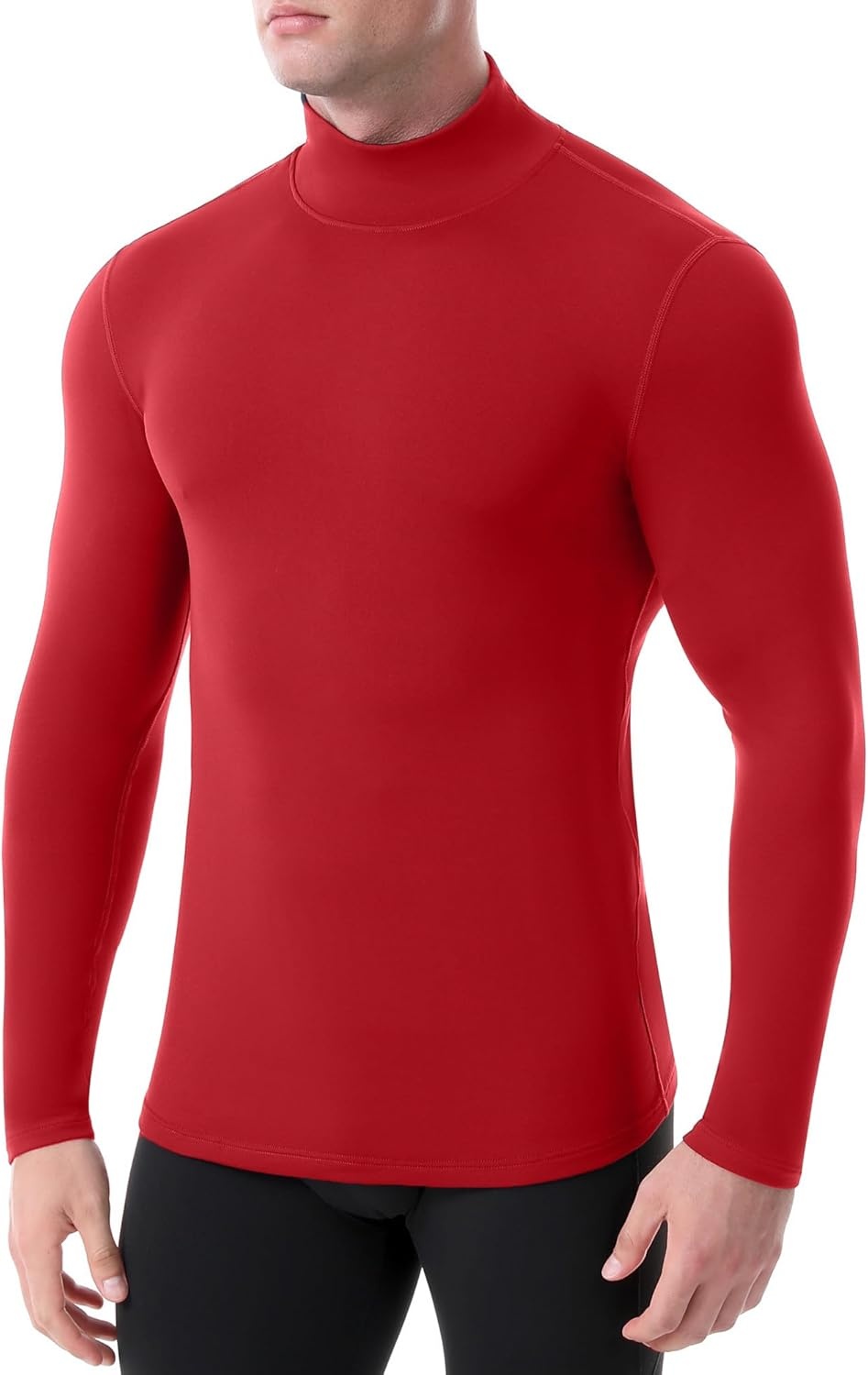 image:imageRunhit Mens Thermal Compression Shirts Mock Turtleneck Long Sleeve Undershirt Fleece Lined Athletic Workout Base LayersRed
