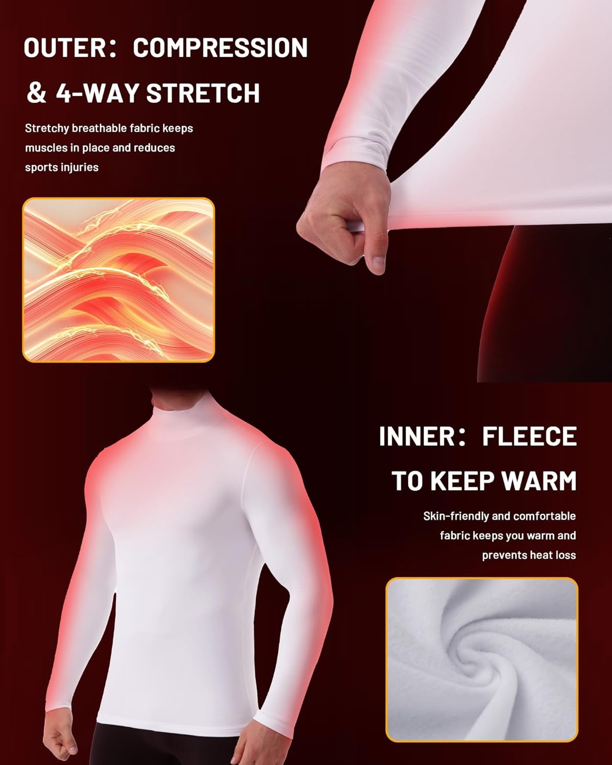 image:imageRunhit Mens Thermal Compression Shirts Mock Turtleneck Long Sleeve Undershirt Fleece Lined Athletic Workout Base LayersWhite