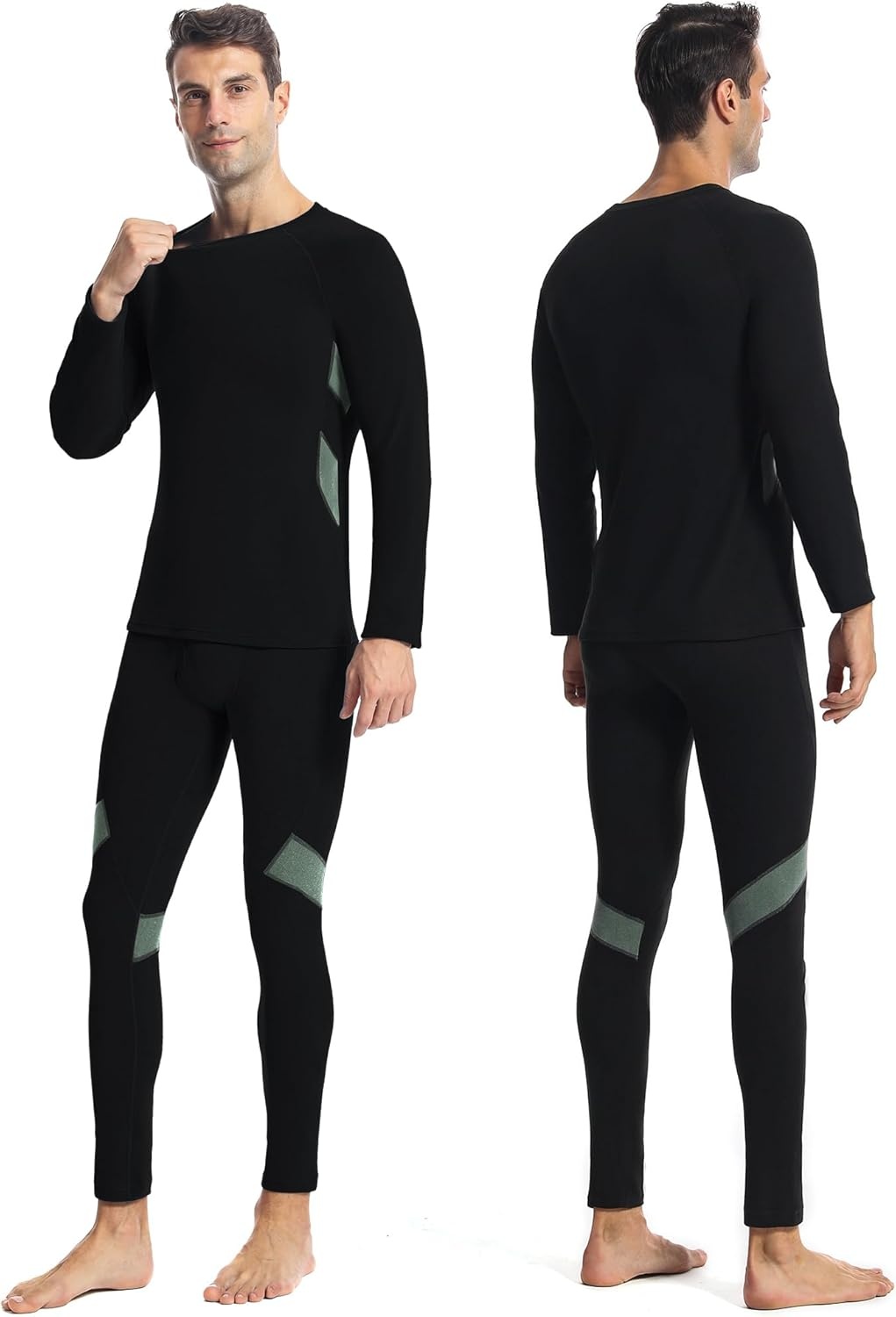 image:imageRunhit Mens Thermal Underwear SetFleece Lined Long Johns for Men Thermal Shirts and Pants Base Layer Cold Weather ThermalsBlackgray Green