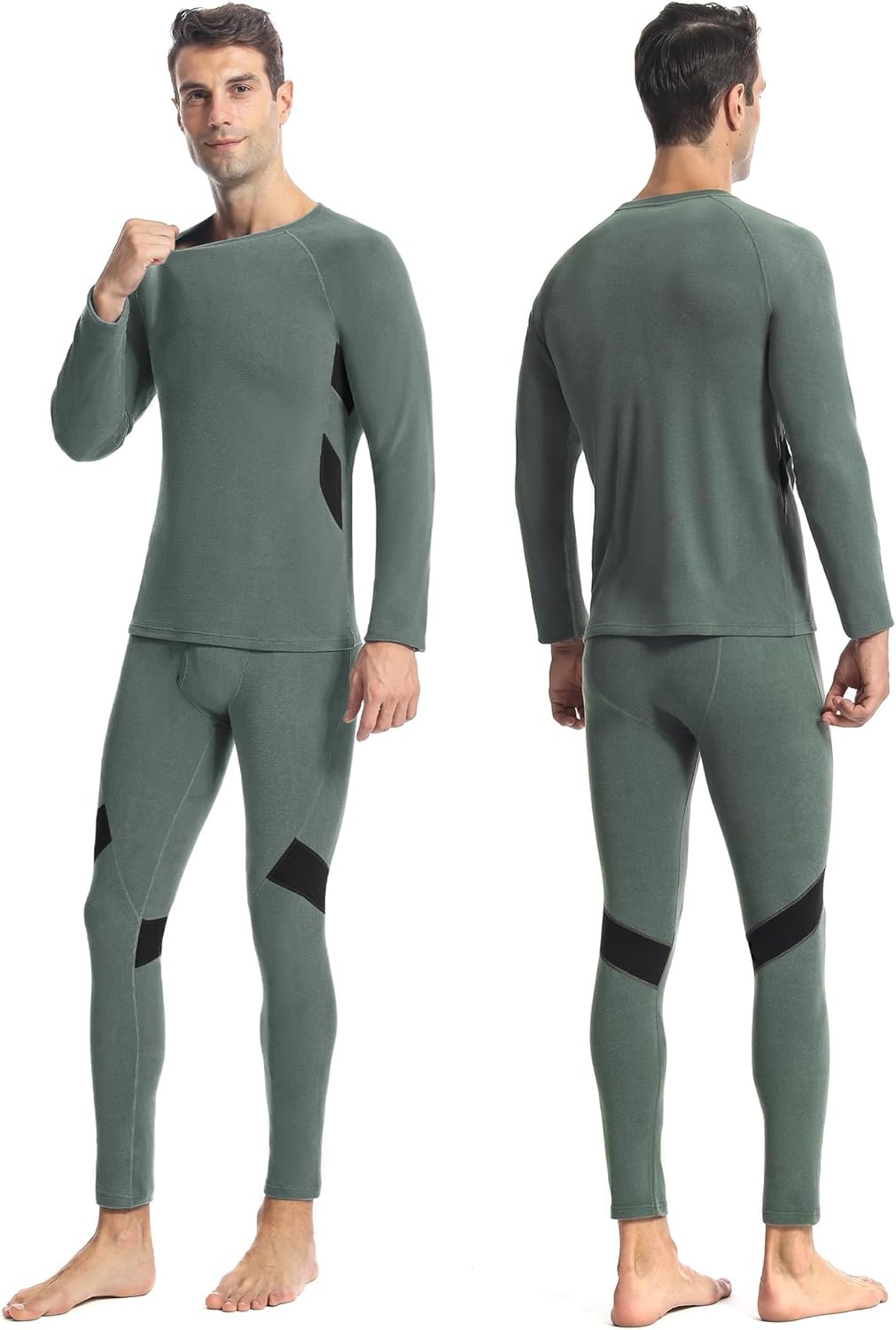 image:imageRunhit Mens Thermal Underwear SetFleece Lined Long Johns for Men Thermal Shirts and Pants Base Layer Cold Weather ThermalsGray Greenblack