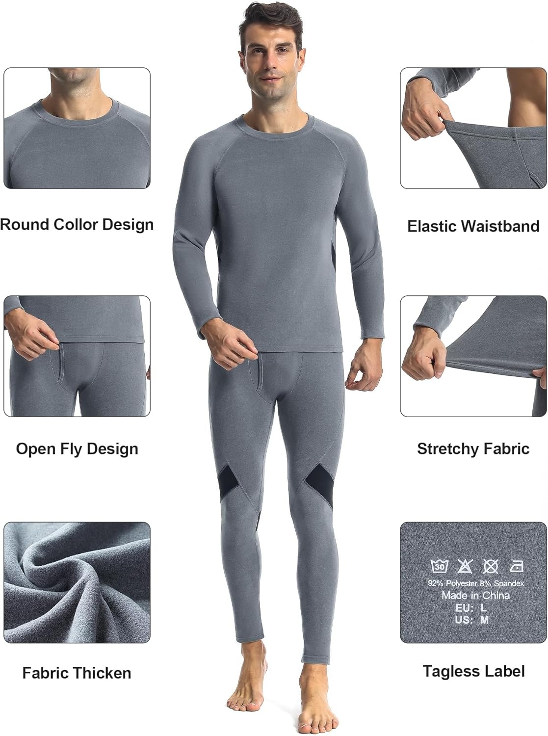 image:imageRunhit Mens Thermal Underwear SetFleece Lined Long Johns for Men Thermal Shirts and Pants Base Layer Cold Weather ThermalsGreyblack