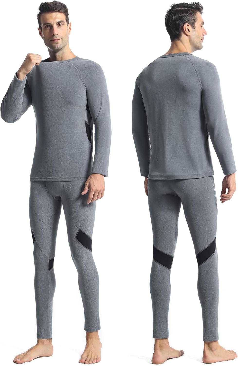 image:imageRunhit Mens Thermal Underwear SetFleece Lined Long Johns for Men Thermal Shirts and Pants Base Layer Cold Weather ThermalsGreyblack