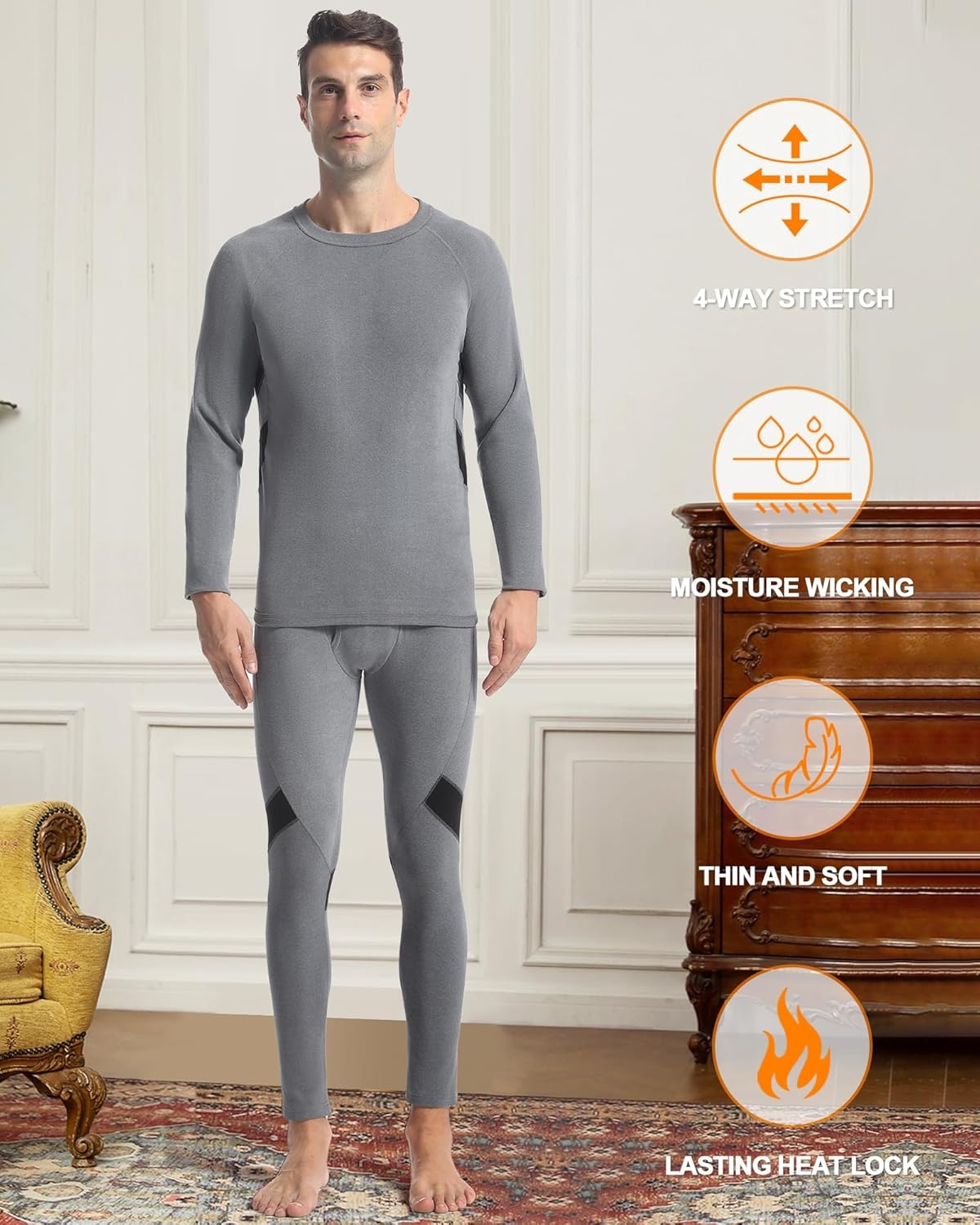 image:imageRunhit Mens Thermal Underwear SetFleece Lined Long Johns for Men Thermal Shirts and Pants Base Layer Cold Weather ThermalsGreyblack