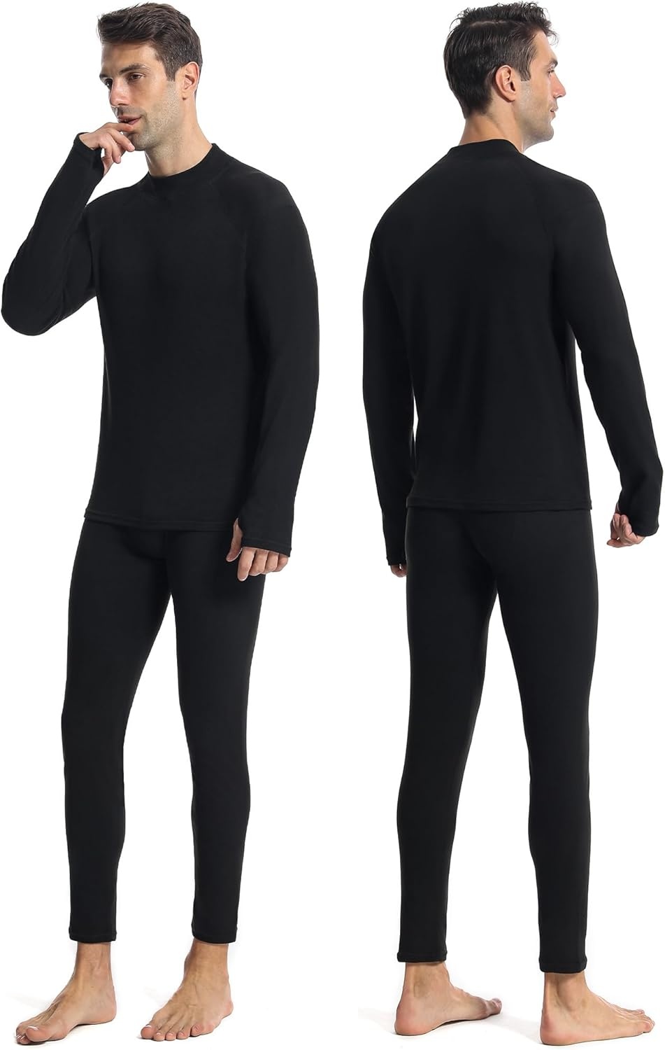 image:imageRunhit Mens Thermal Underwear SetFleece Lined Long Johns for Men Thermal Shirts and Pants Base Layer Cold Weather ThermalsMockblack
