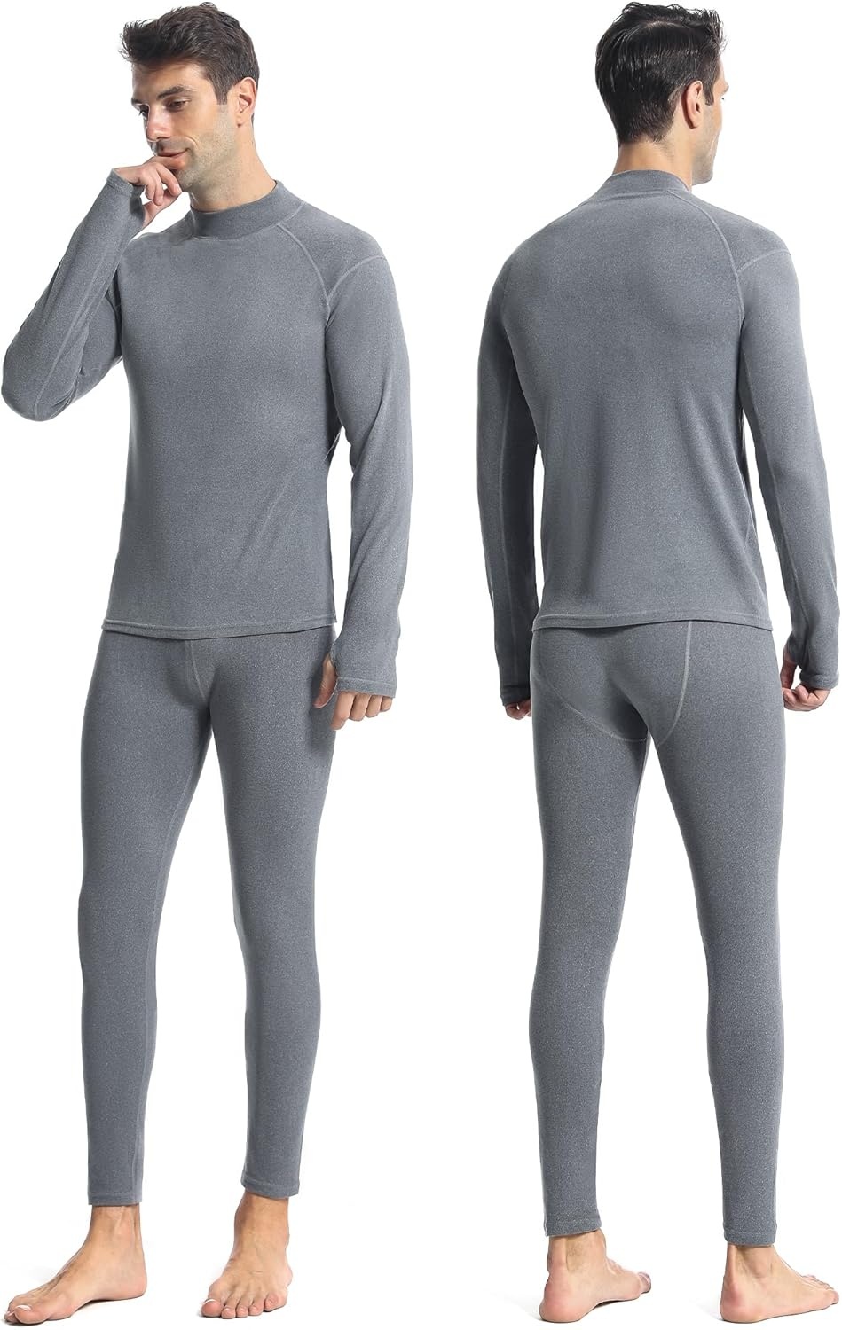 image:imageRunhit Mens Thermal Underwear SetFleece Lined Long Johns for Men Thermal Shirts and Pants Base Layer Cold Weather ThermalsMockgray