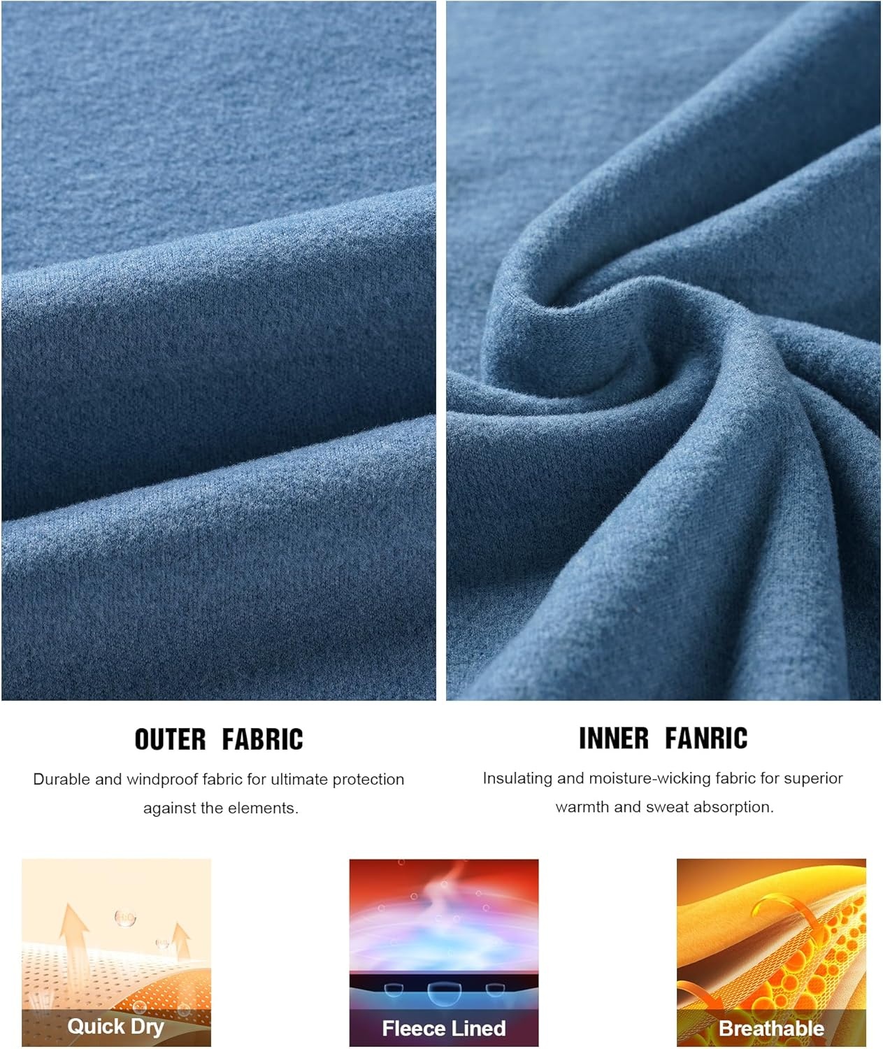 image:imageRunhit Mens Thermal Underwear SetFleece Lined Long Johns for Men Thermal Shirts and Pants Base Layer Cold Weather ThermalsMockgray Blue