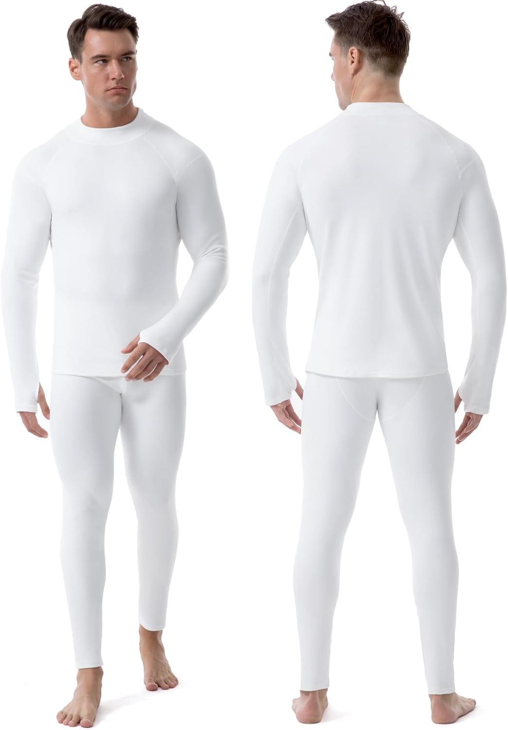 image:imageRunhit Mens Thermal Underwear SetFleece Lined Long Johns for Men Thermal Shirts and Pants Base Layer Cold Weather ThermalsMockneckwhite