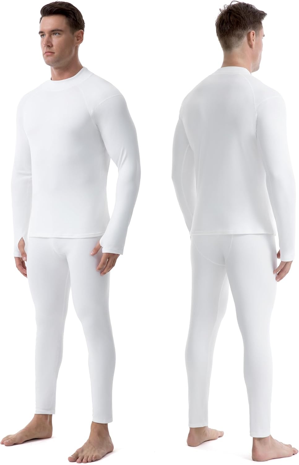 image:imageRunhit Mens Thermal Underwear SetFleece Lined Long Johns for Men Thermal Shirts and Pants Base Layer Cold Weather ThermalsMockneckwhite