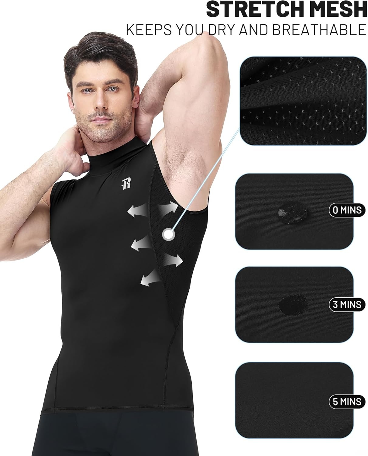 image:imageRunhit Mens Turtleneck Compression Tank Top Sleeveless Mock Neck Shirt UPF 50 Athletic Undershirt Football Gym RunningBlack