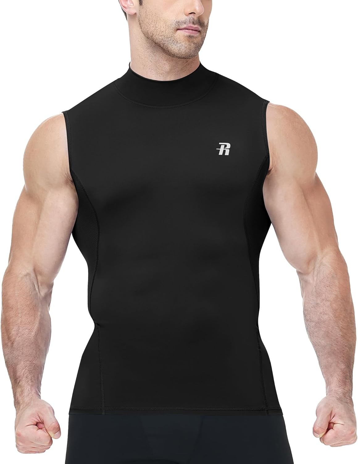 image:imageRunhit Mens Turtleneck Compression Tank Top Sleeveless Mock Neck Shirt UPF 50 Athletic Undershirt Football Gym RunningBlack