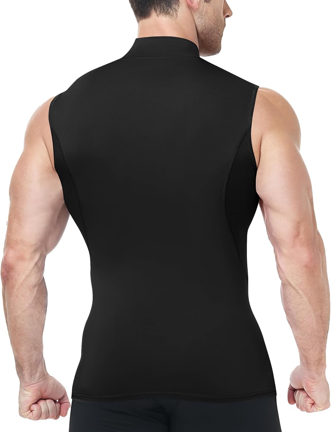 image:imageRunhit Mens Turtleneck Compression Tank Top Sleeveless Mock Neck Shirt UPF 50 Athletic Undershirt Football Gym RunningBlack