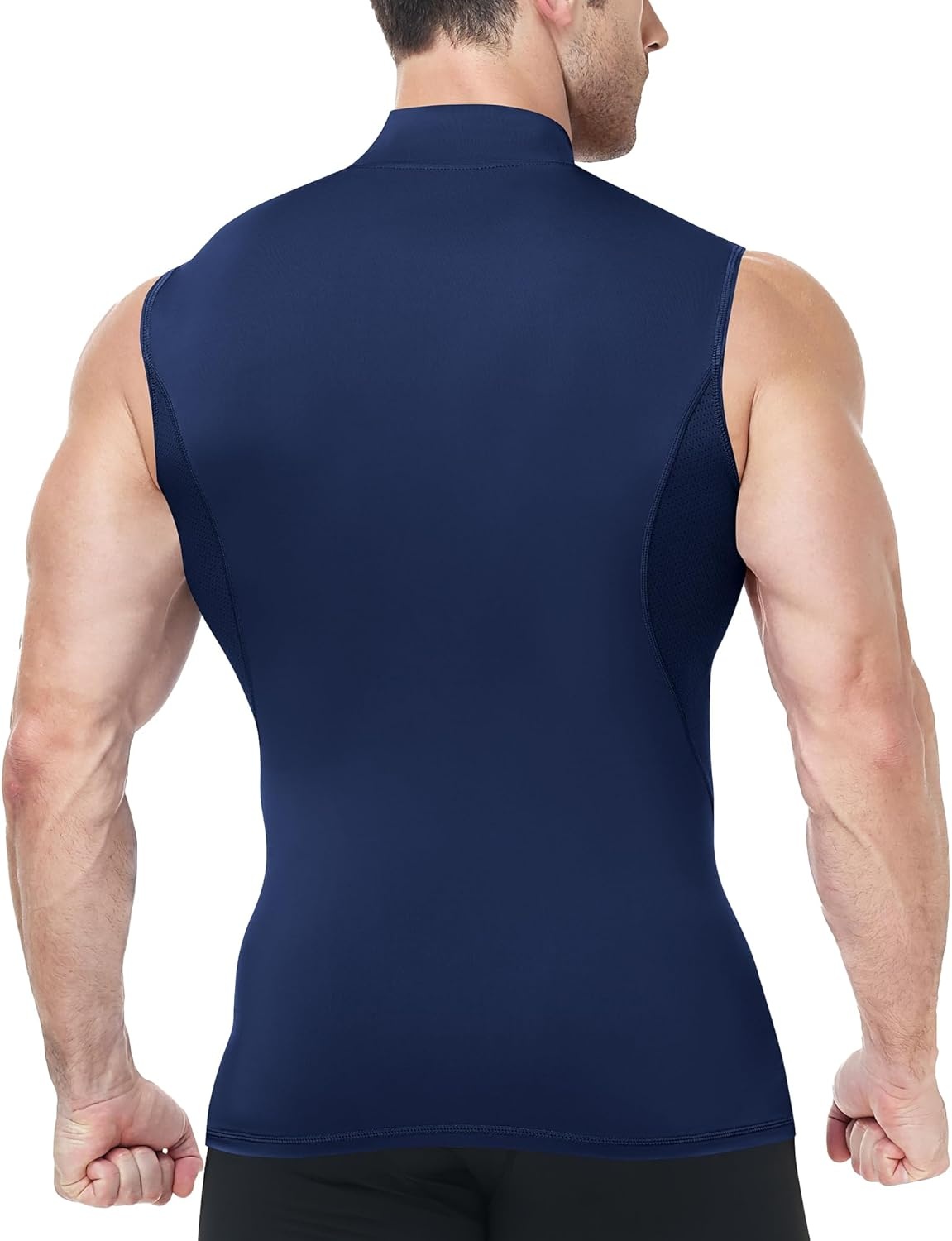 image:imageRunhit Mens Turtleneck Compression Tank Top Sleeveless Mock Neck Shirt UPF 50 Athletic Undershirt Football Gym RunningNavy Blue