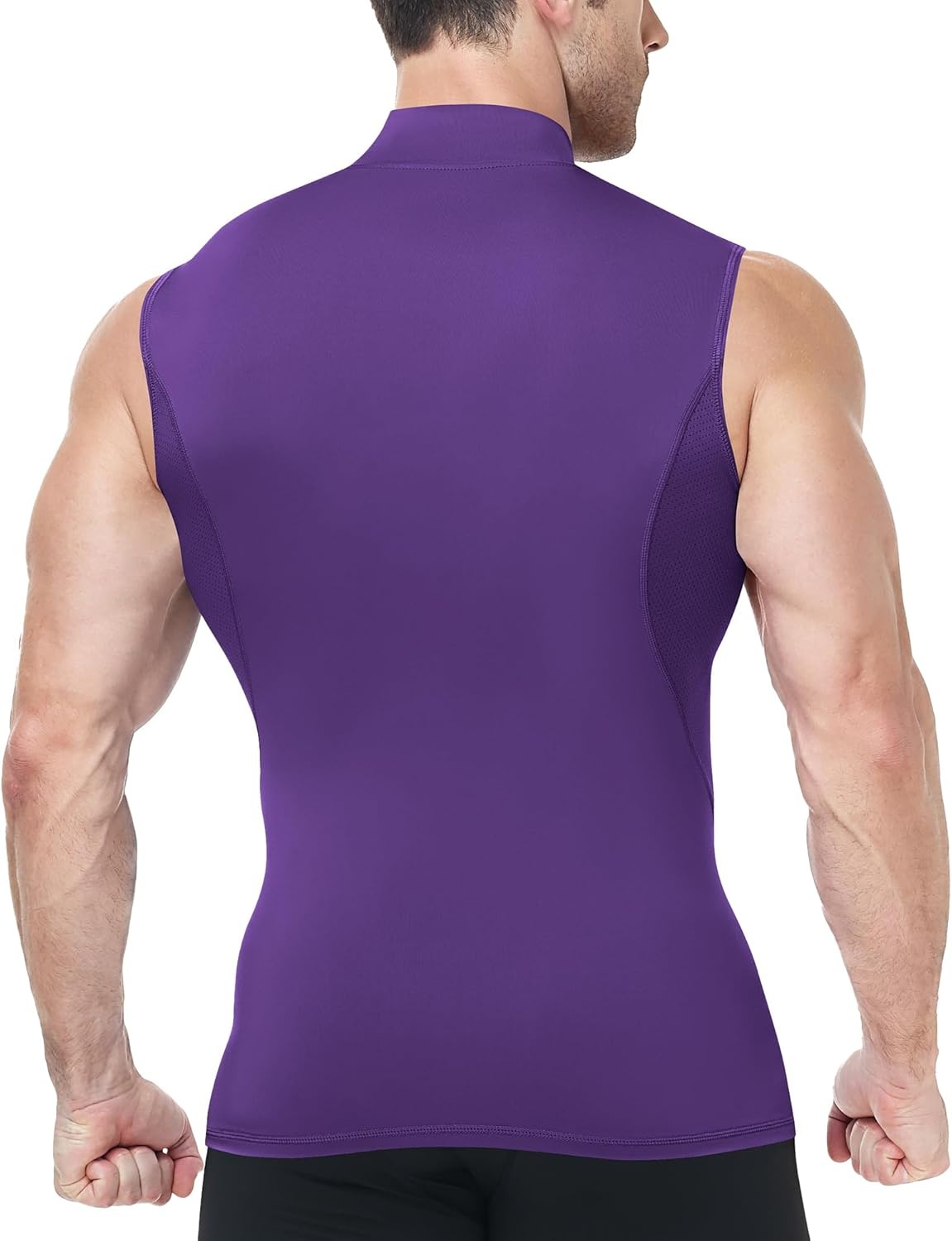 image:imageRunhit Mens Turtleneck Compression Tank Top Sleeveless Mock Neck Shirt UPF 50 Athletic Undershirt Football Gym RunningPurple
