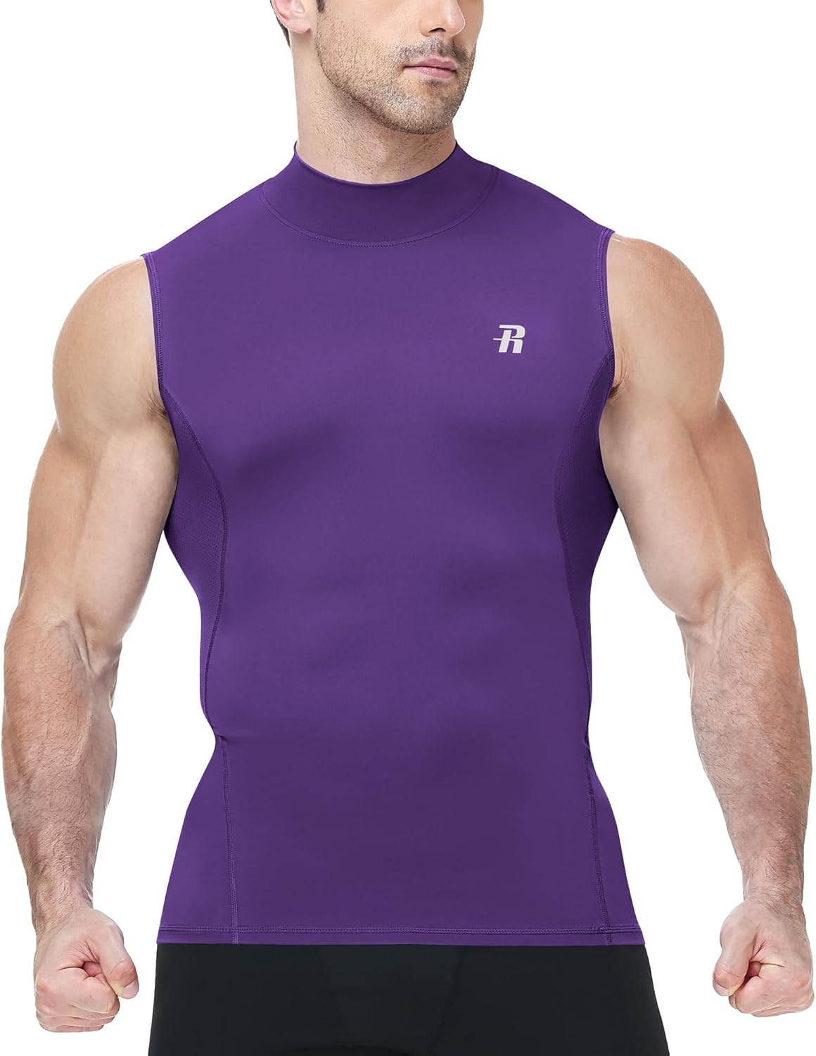image:imageRunhit Mens Turtleneck Compression Tank Top Sleeveless Mock Neck Shirt UPF 50 Athletic Undershirt Football Gym RunningPurple
