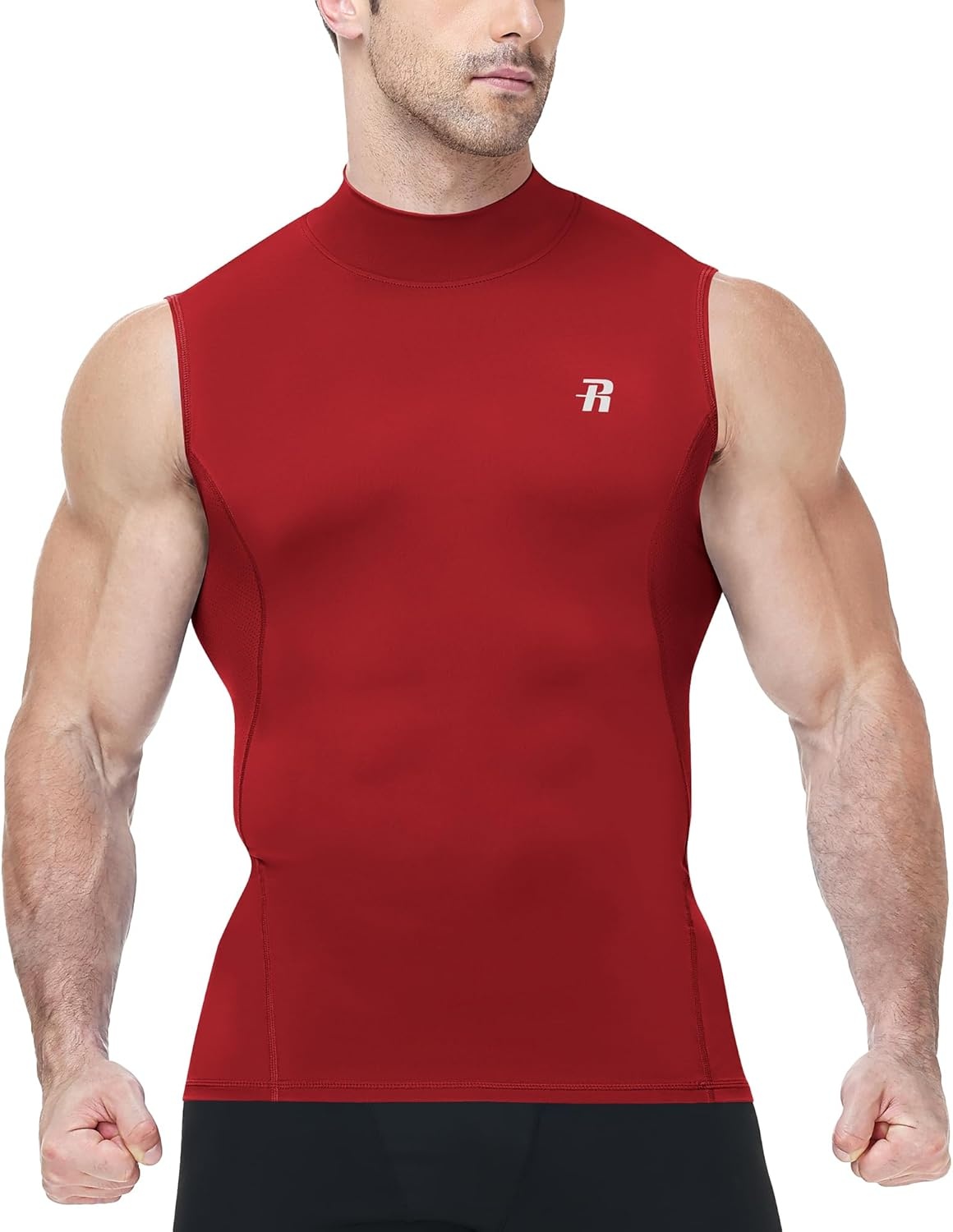 image:imageRunhit Mens Turtleneck Compression Tank Top Sleeveless Mock Neck Shirt UPF 50 Athletic Undershirt Football Gym RunningRed