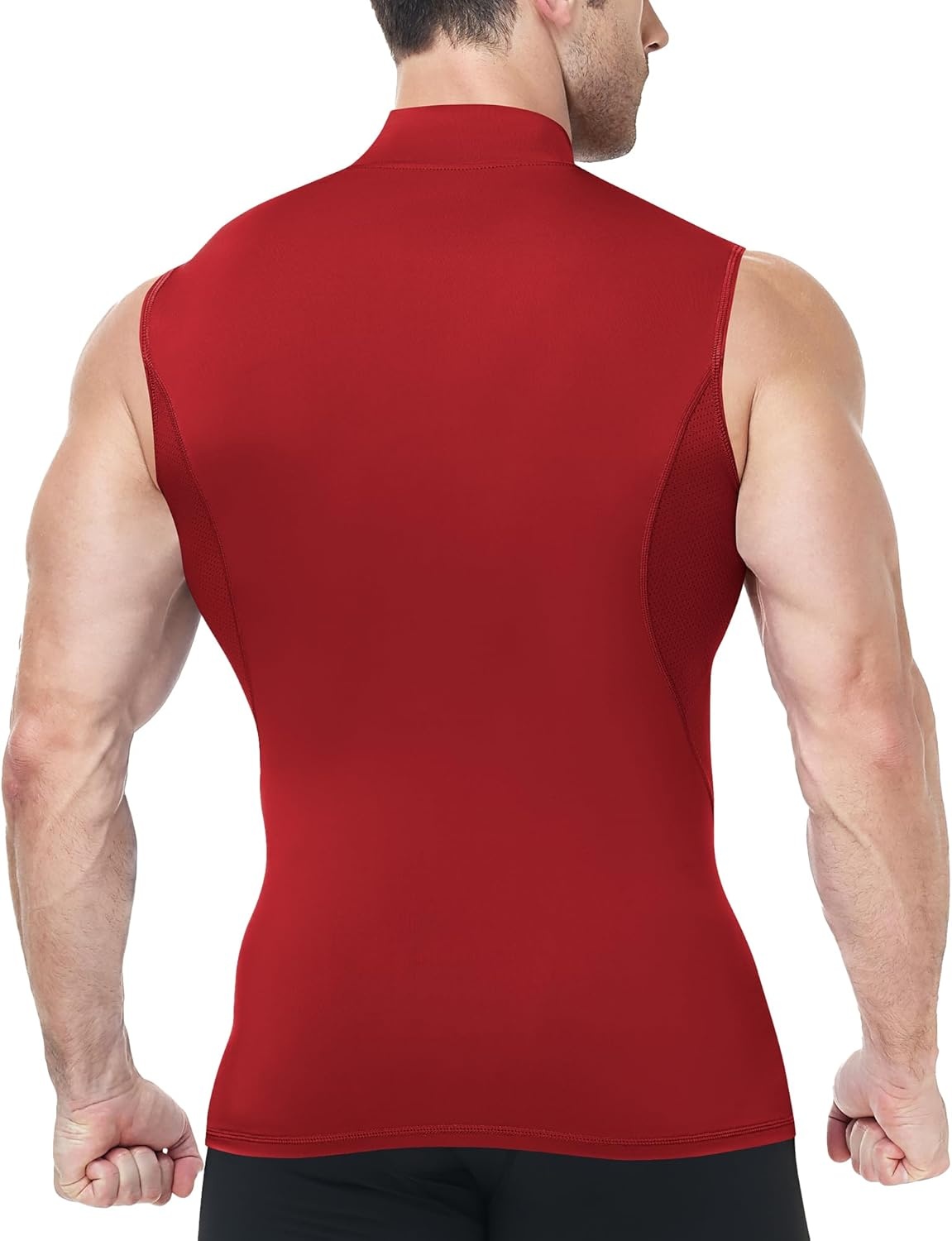 image:imageRunhit Mens Turtleneck Compression Tank Top Sleeveless Mock Neck Shirt UPF 50 Athletic Undershirt Football Gym RunningRed