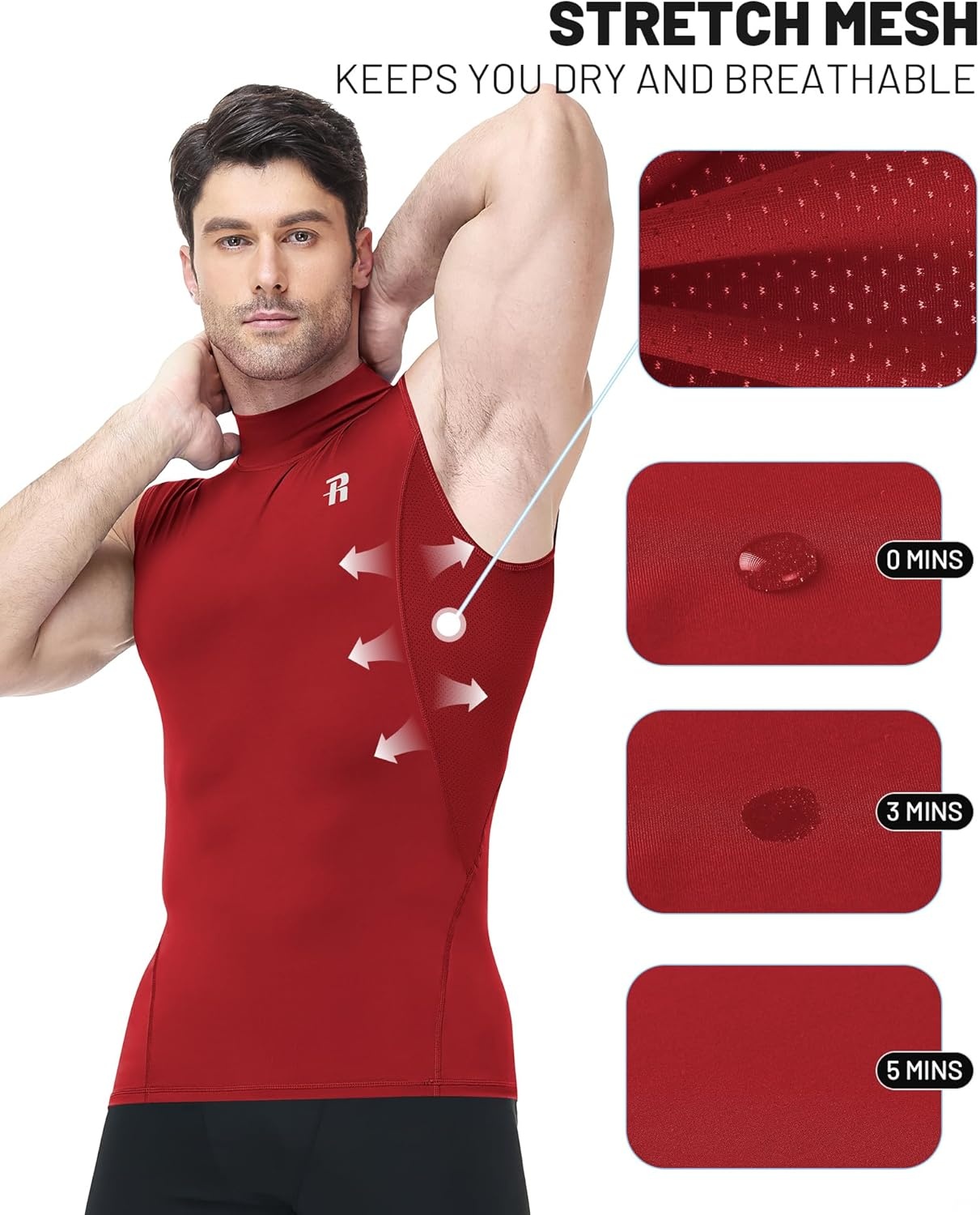 image:imageRunhit Mens Turtleneck Compression Tank Top Sleeveless Mock Neck Shirt UPF 50 Athletic Undershirt Football Gym RunningRed