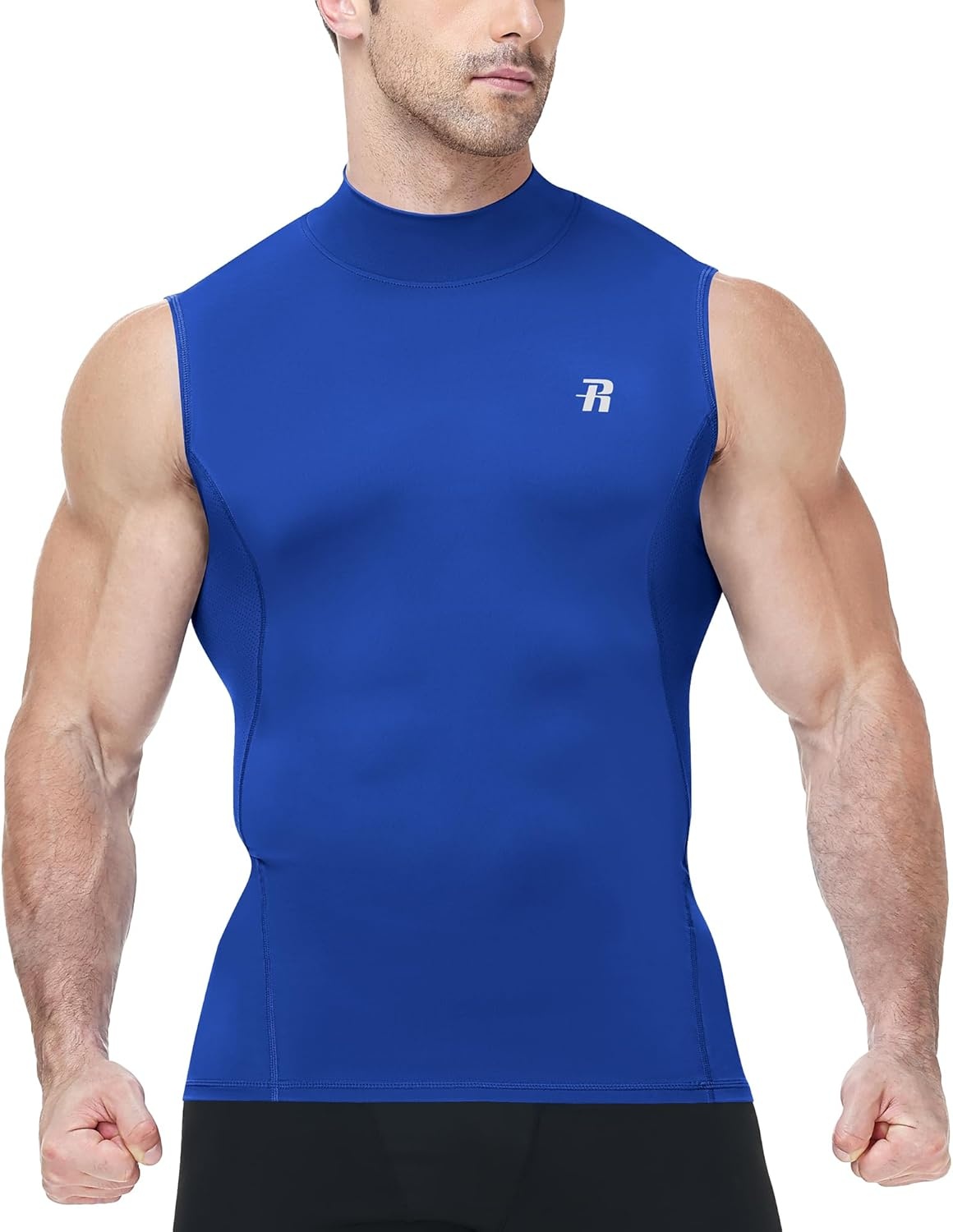 image:imageRunhit Mens Turtleneck Compression Tank Top Sleeveless Mock Neck Shirt UPF 50 Athletic Undershirt Football Gym RunningRoyal Blue