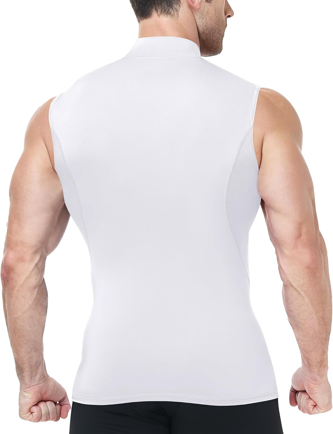 image:imageRunhit Mens Turtleneck Compression Tank Top Sleeveless Mock Neck Shirt UPF 50 Athletic Undershirt Football Gym RunningWhite