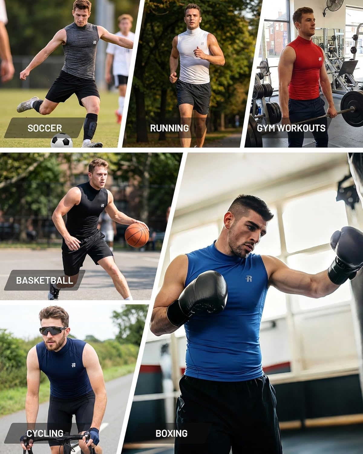 image:imageRunhit Mens Turtleneck Compression Tank Top Sleeveless Mock Neck Shirt UPF 50 Athletic Undershirt Football Gym RunningWhite