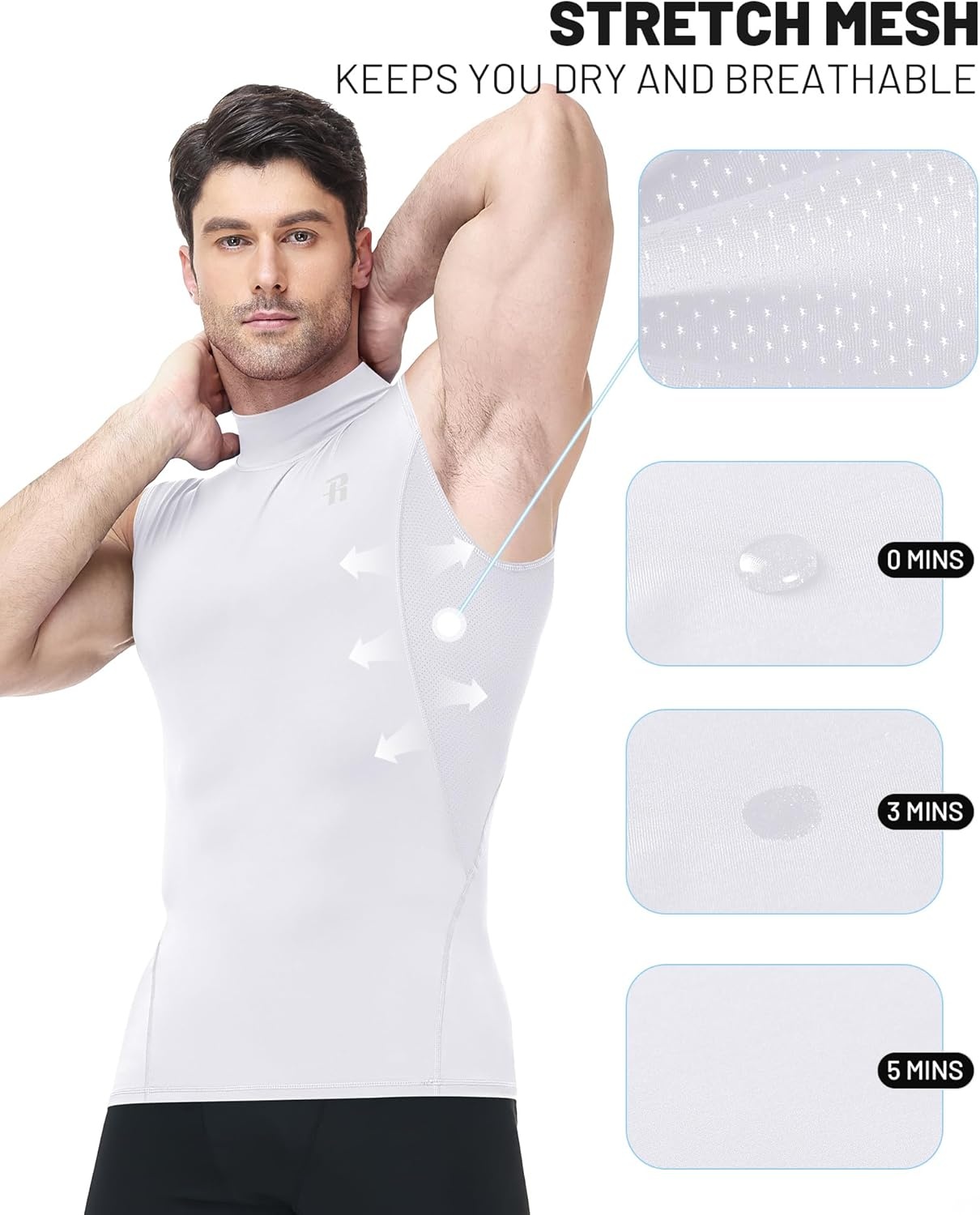 image:imageRunhit Mens Turtleneck Compression Tank Top Sleeveless Mock Neck Shirt UPF 50 Athletic Undershirt Football Gym RunningWhite