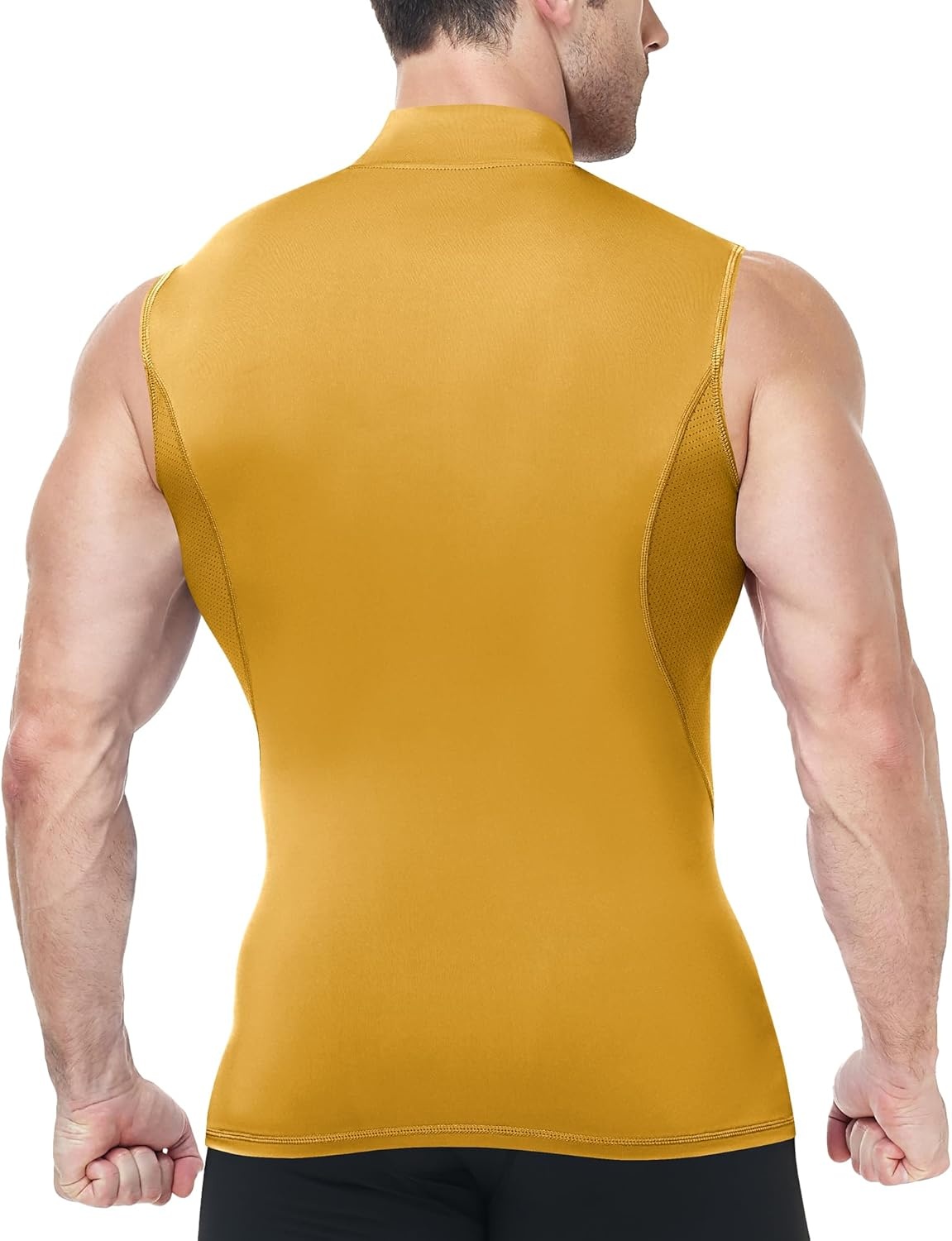 image:imageRunhit Mens Turtleneck Compression Tank Top Sleeveless Mock Neck Shirt UPF 50 Athletic Undershirt Football Gym RunningYellow