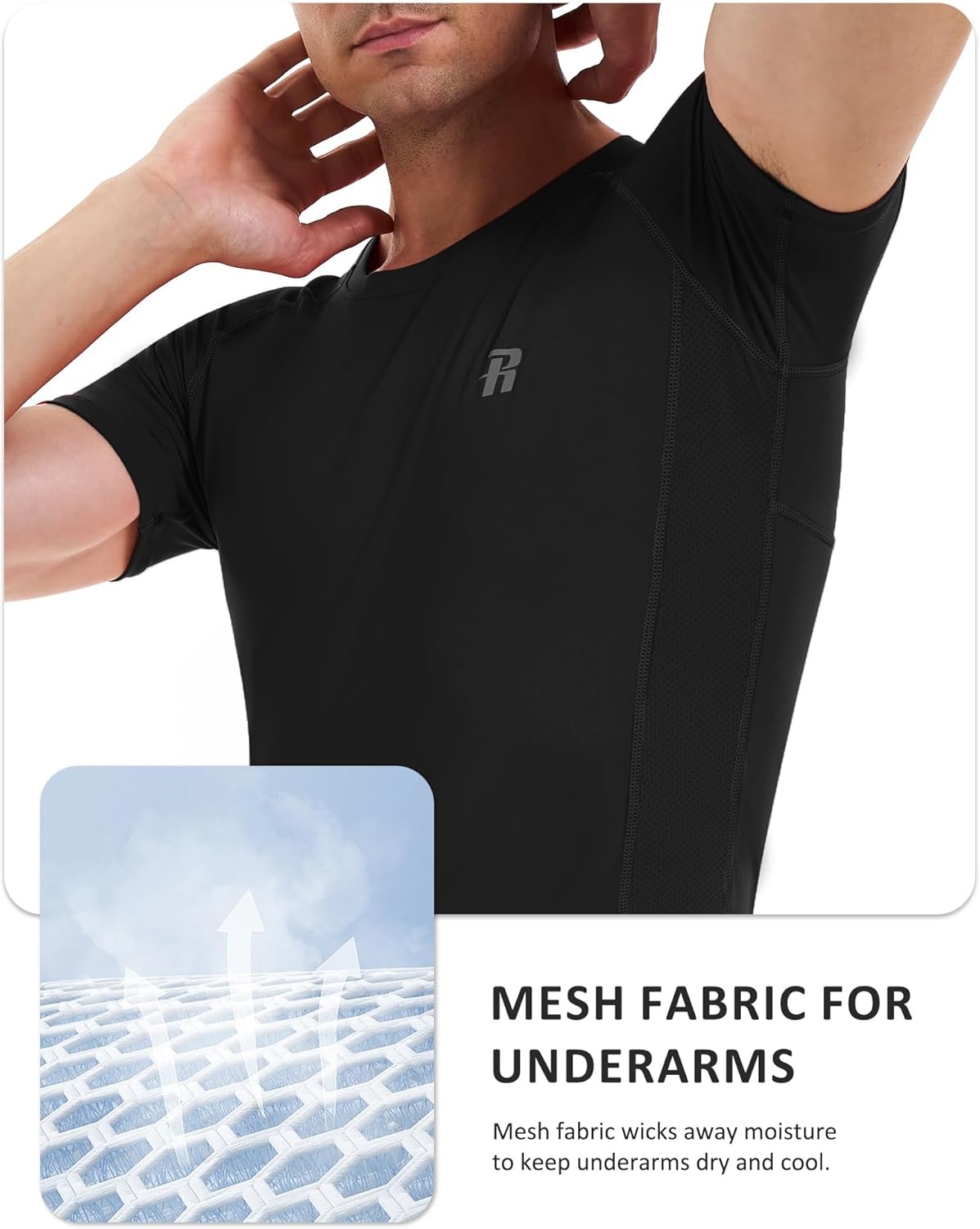 image:imageRunhit Short Sleeve Compression Shirts for Men Quick Dry Cool Mens Compression TShirt Athletic Workout Base LayerBlack