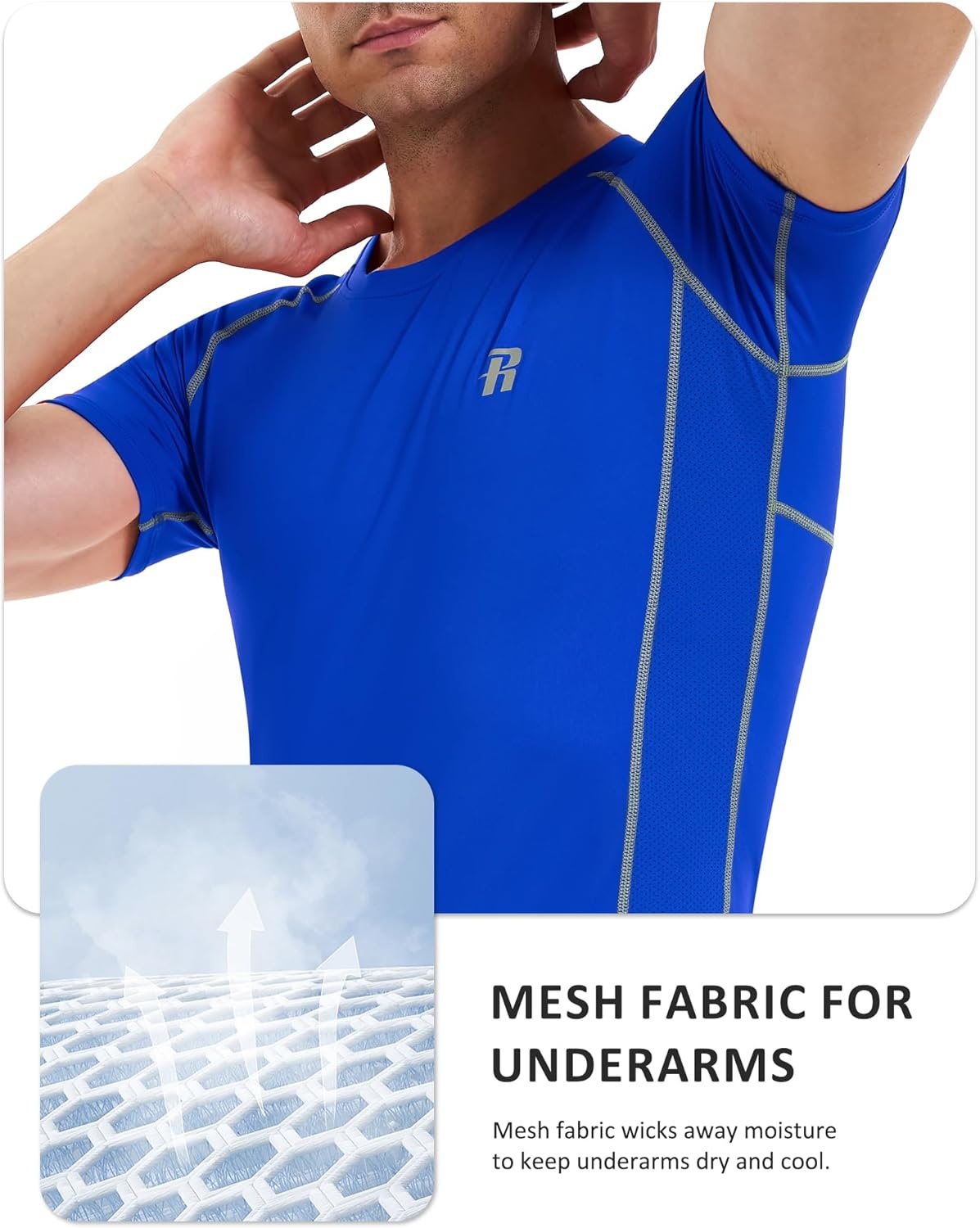image:imageRunhit Short Sleeve Compression Shirts for Men Quick Dry Cool Mens Compression TShirt Athletic Workout Base LayerBlue