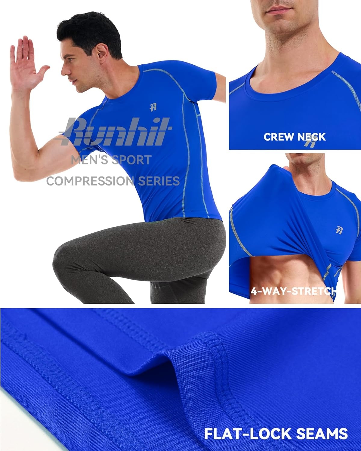 image:imageRunhit Short Sleeve Compression Shirts for Men Quick Dry Cool Mens Compression TShirt Athletic Workout Base LayerBlue