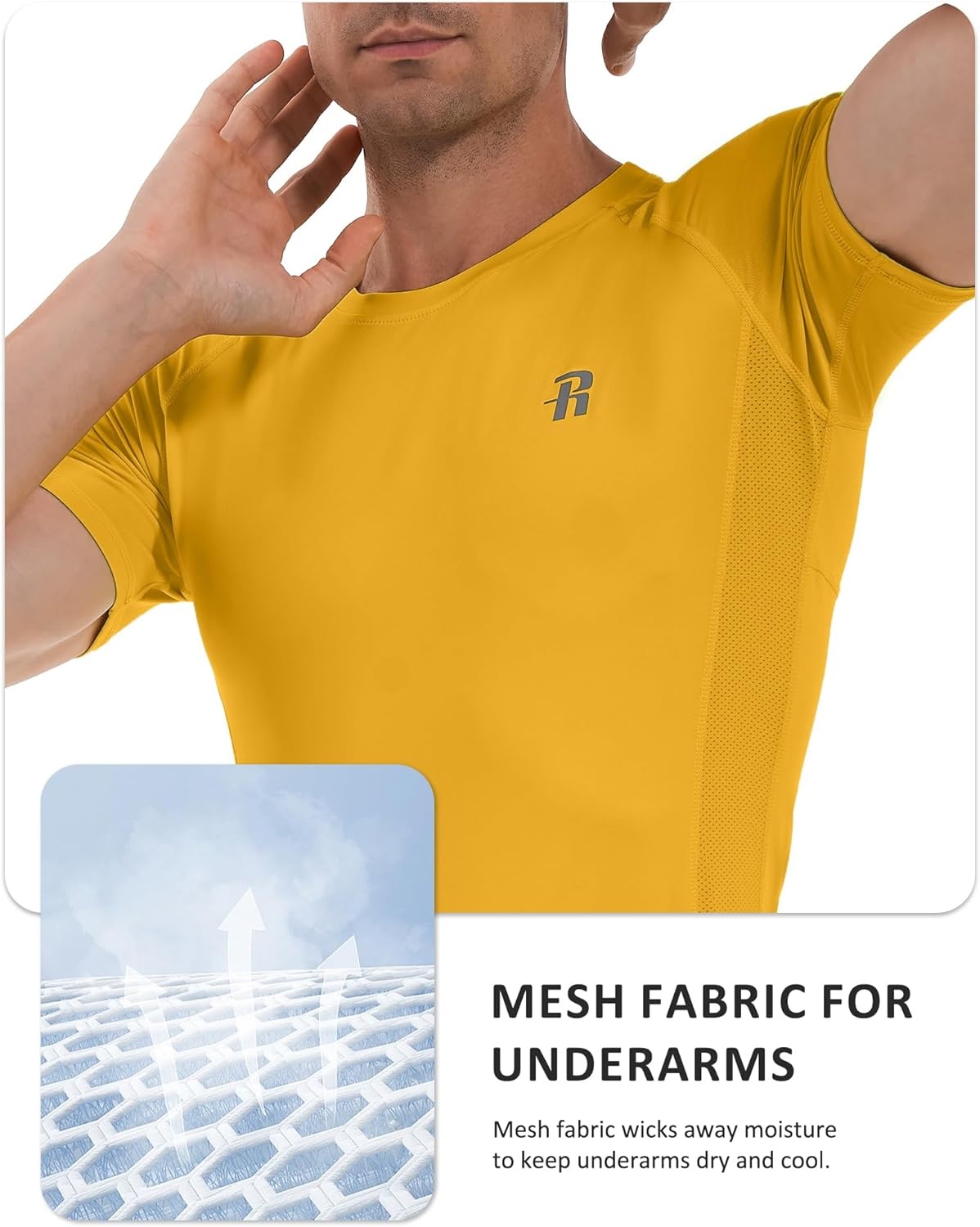 image:imageRunhit Short Sleeve Compression Shirts for Men Quick Dry Cool Mens Compression TShirt Athletic Workout Base LayerGold