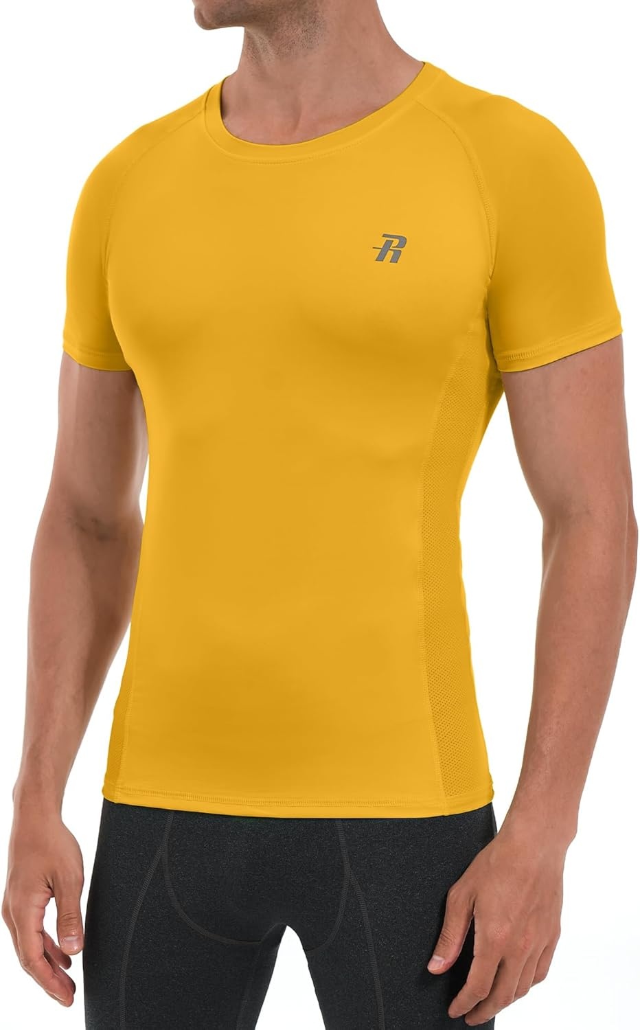 image:imageRunhit Short Sleeve Compression Shirts for Men Quick Dry Cool Mens Compression TShirt Athletic Workout Base LayerGold