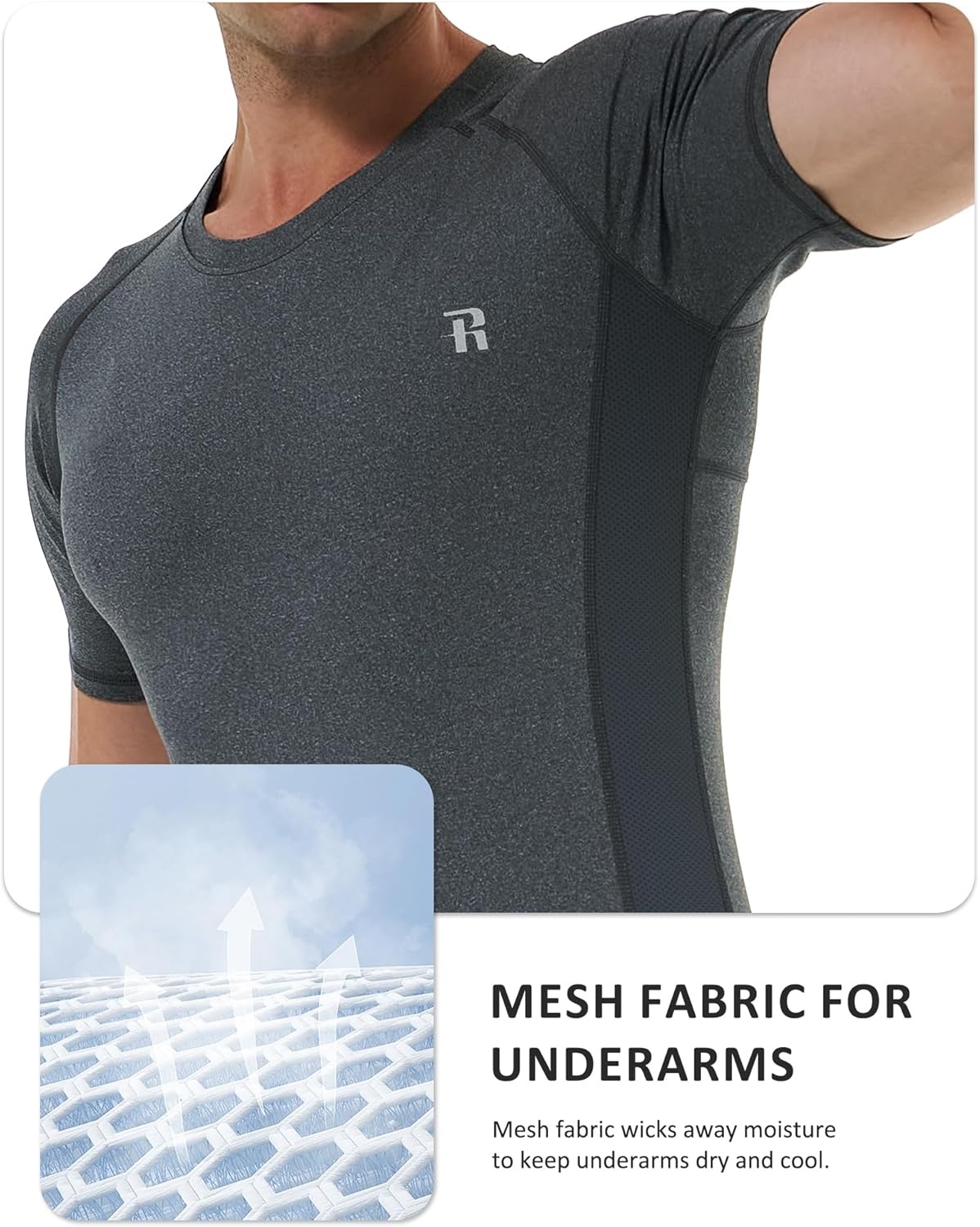 image:imageRunhit Short Sleeve Compression Shirts for Men Quick Dry Cool Mens Compression TShirt Athletic Workout Base LayerGrey