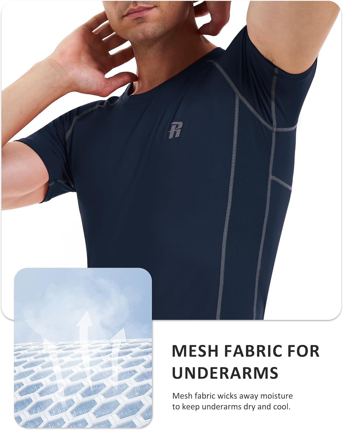 image:imageRunhit Short Sleeve Compression Shirts for Men Quick Dry Cool Mens Compression TShirt Athletic Workout Base LayerNavy